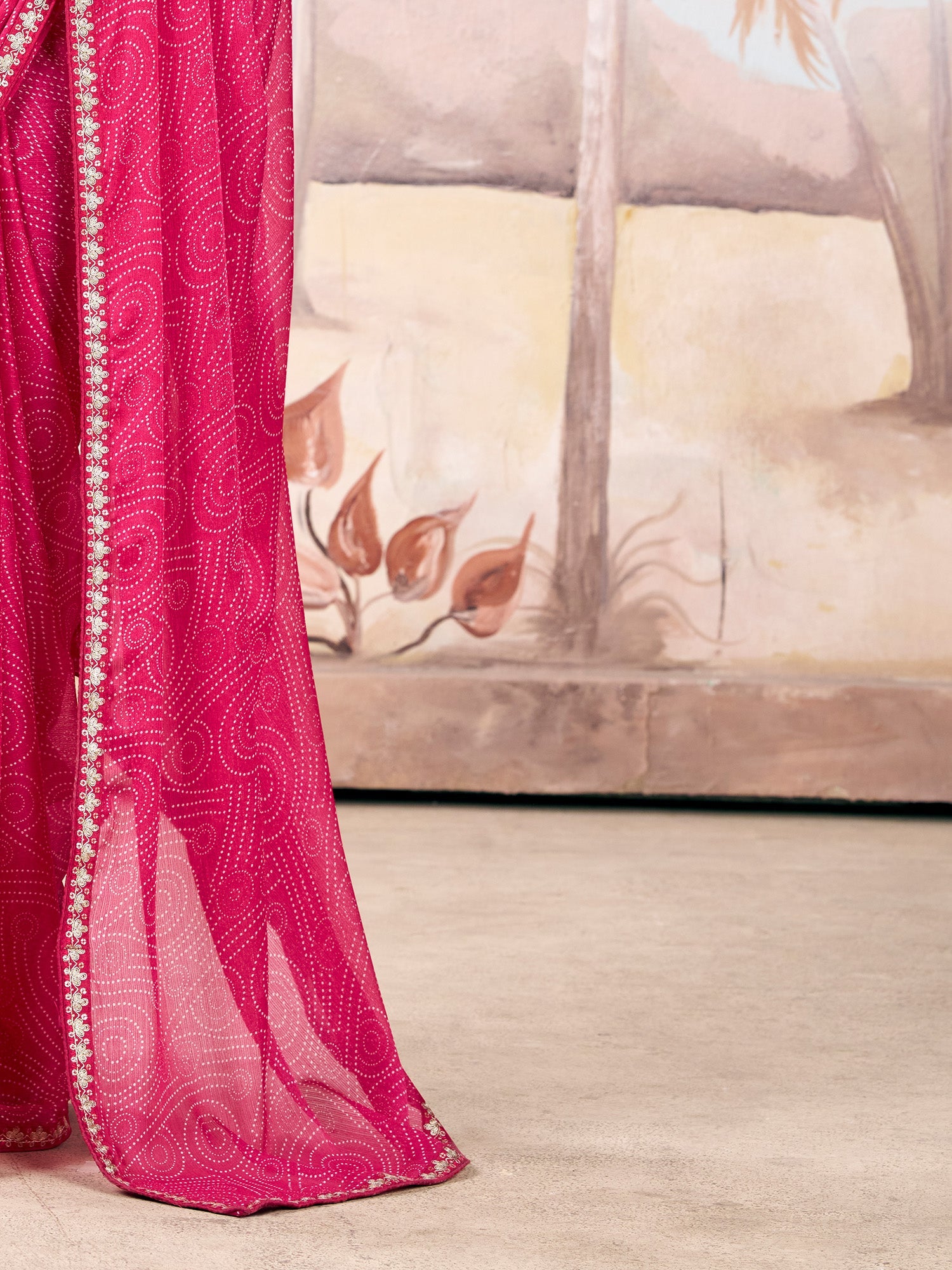 Hot Pink Silk Blend Bandhani Print Saree - Ressa