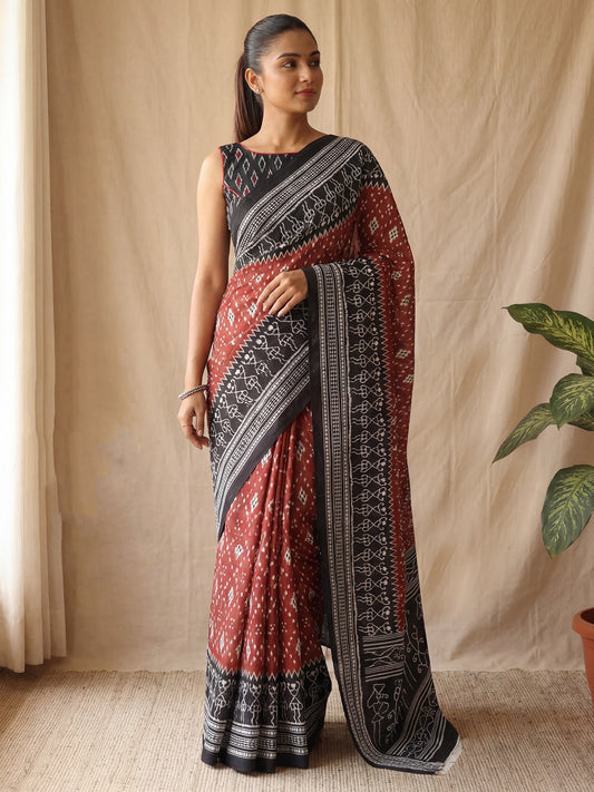 Ikat Patola Print : Cotton Mulmul Saree - Ressa