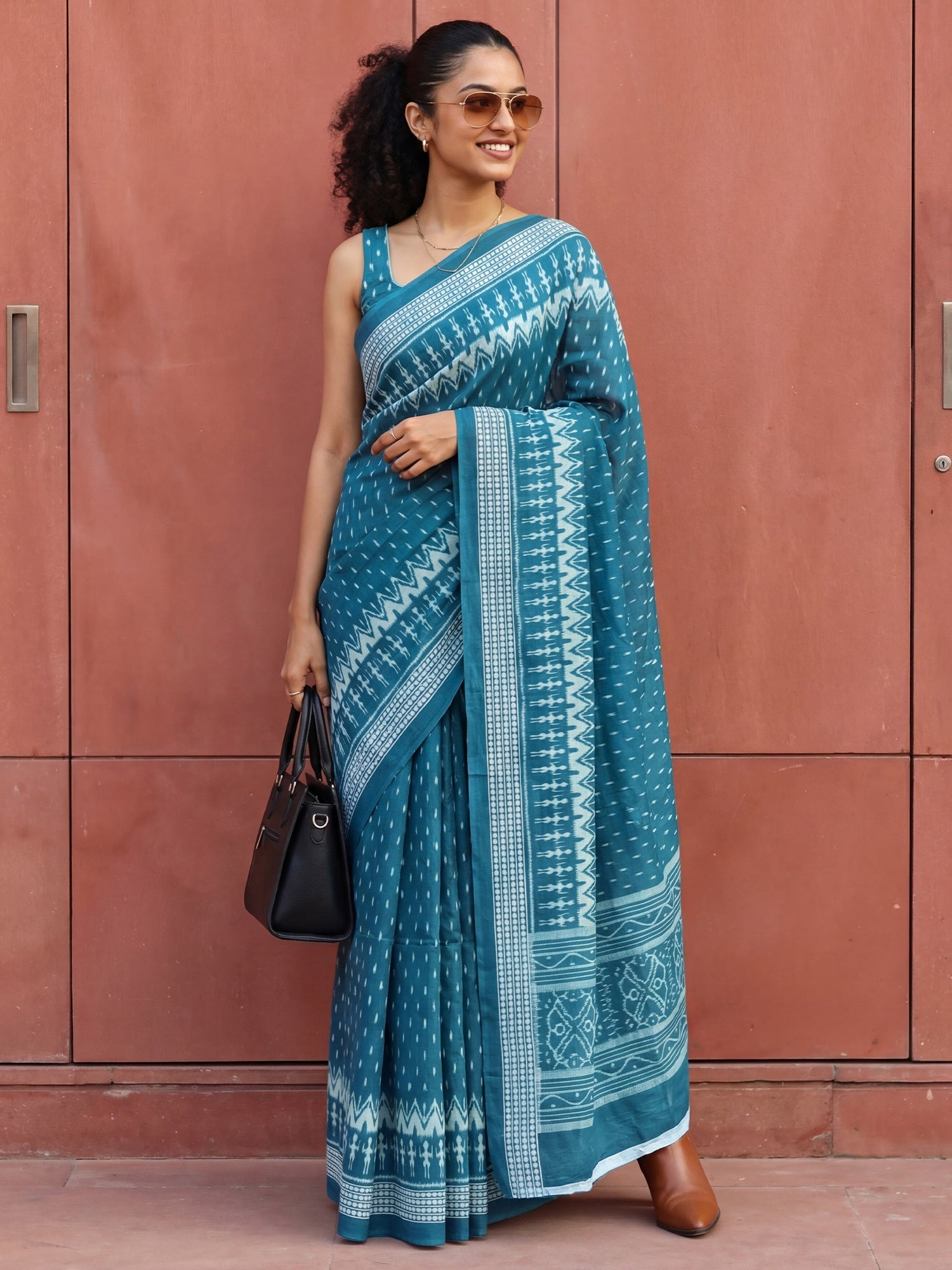 Ikat & Warli Print Cotton Mulmul Saree - Ressa