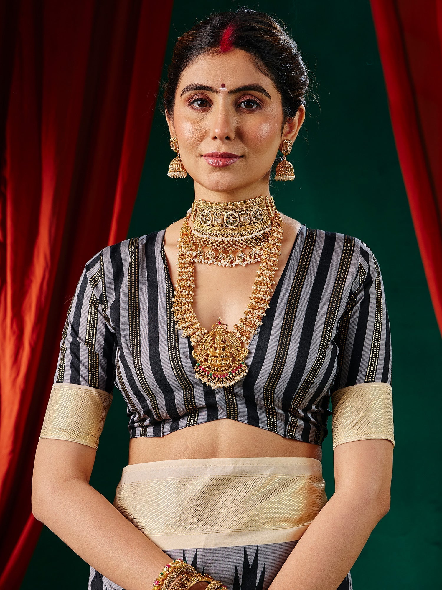 Ikkat Silk Saree in Black with Beige Border - Ressa