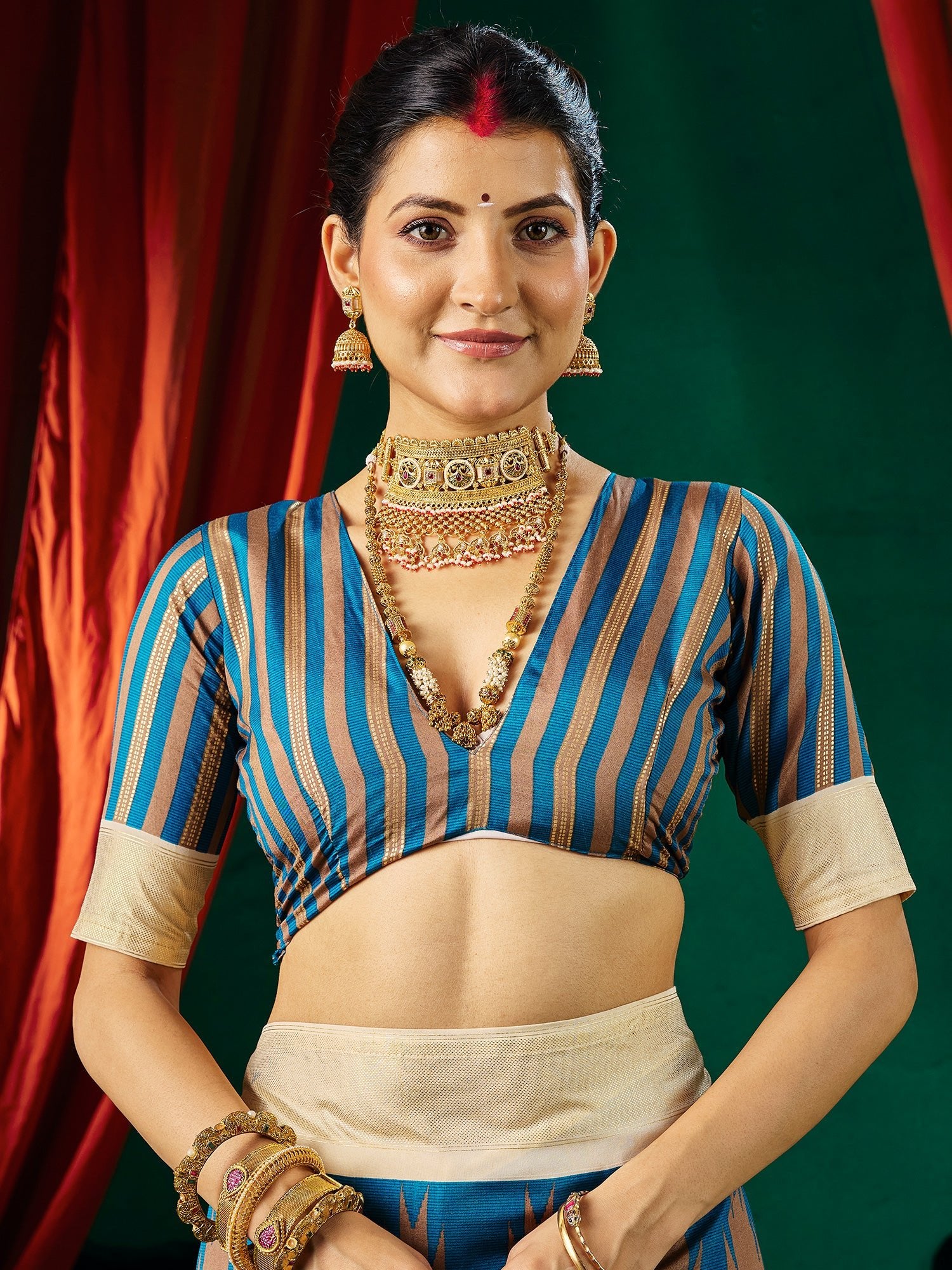Ikkat Tussar Silk Saree in Brown & Teal with Cream Pallu - Ressa