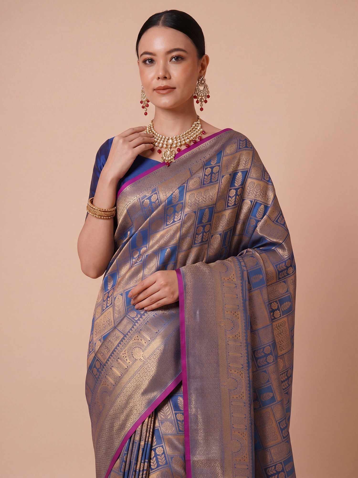 Ink Blue Gold Kanjivaram Silk Saree - Ressa