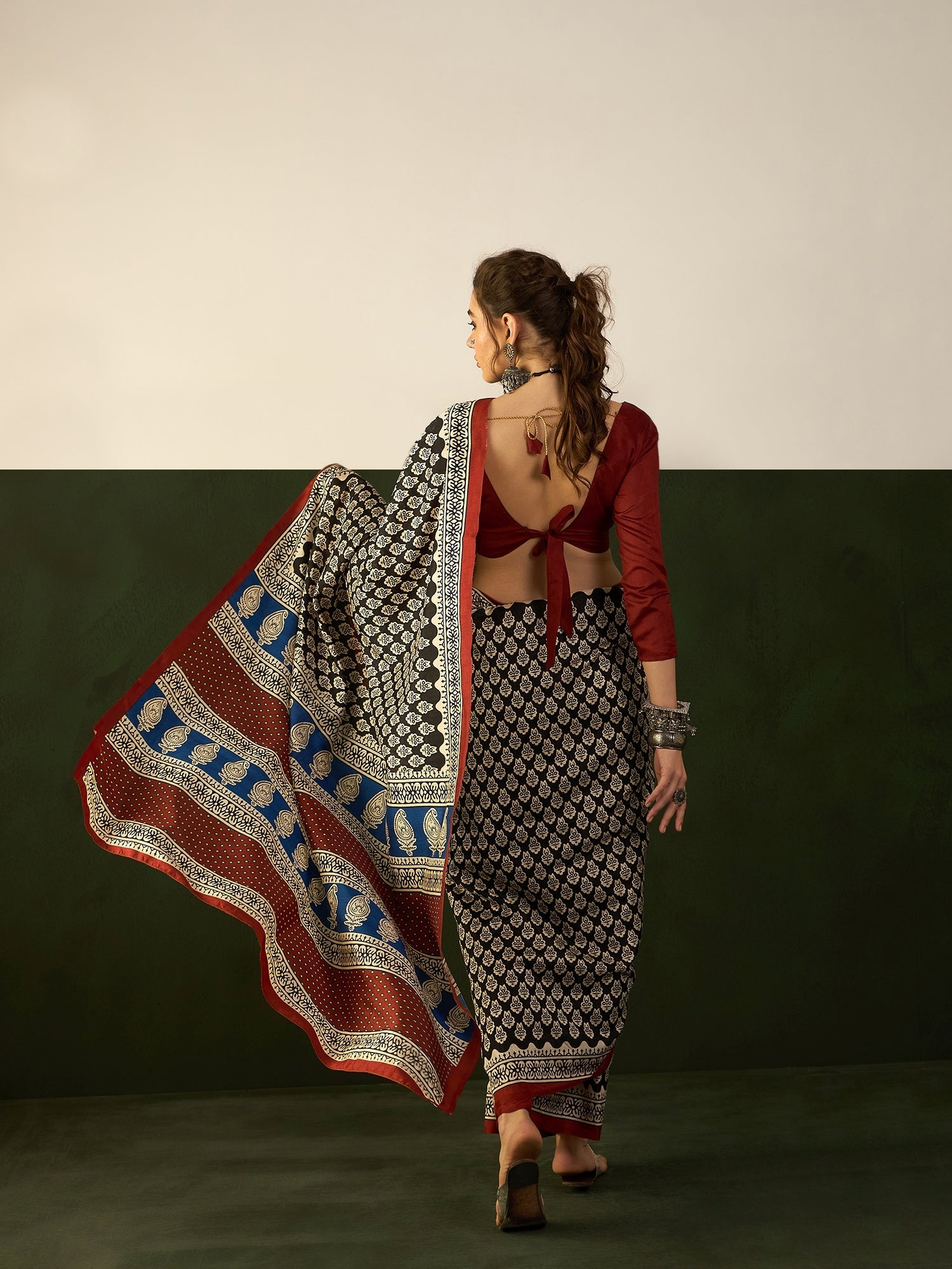 Ivory Bagh Print Bhagalpuri Silk Saree - Ressa