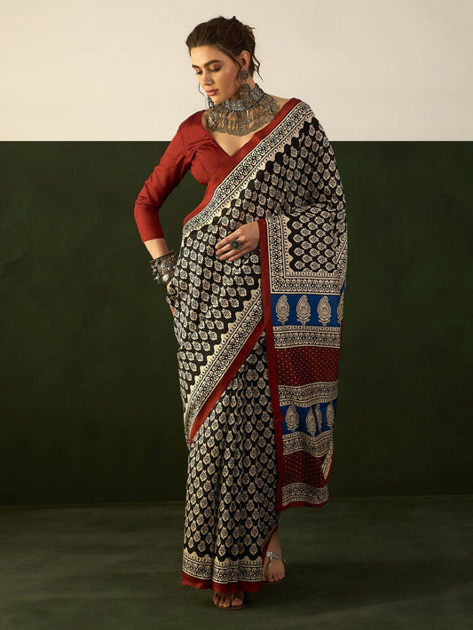 Ivory Bagh Print Bhagalpuri Silk Saree - Ressa