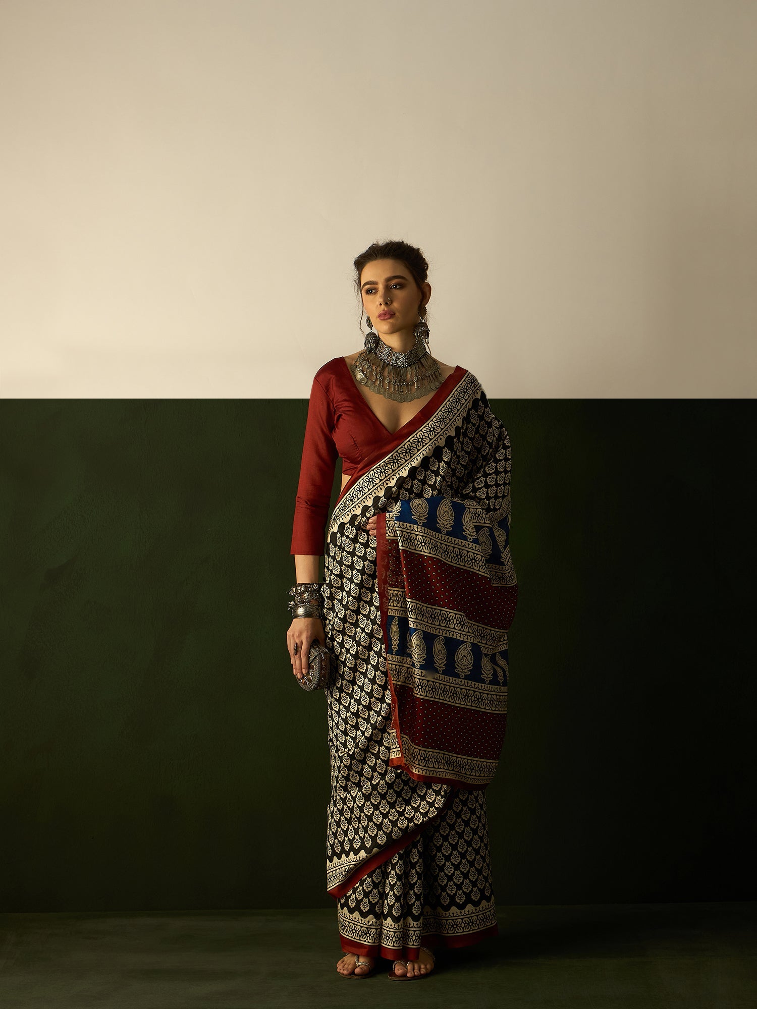 Ivory Bagh Print Bhagalpuri Silk Saree - Ressa