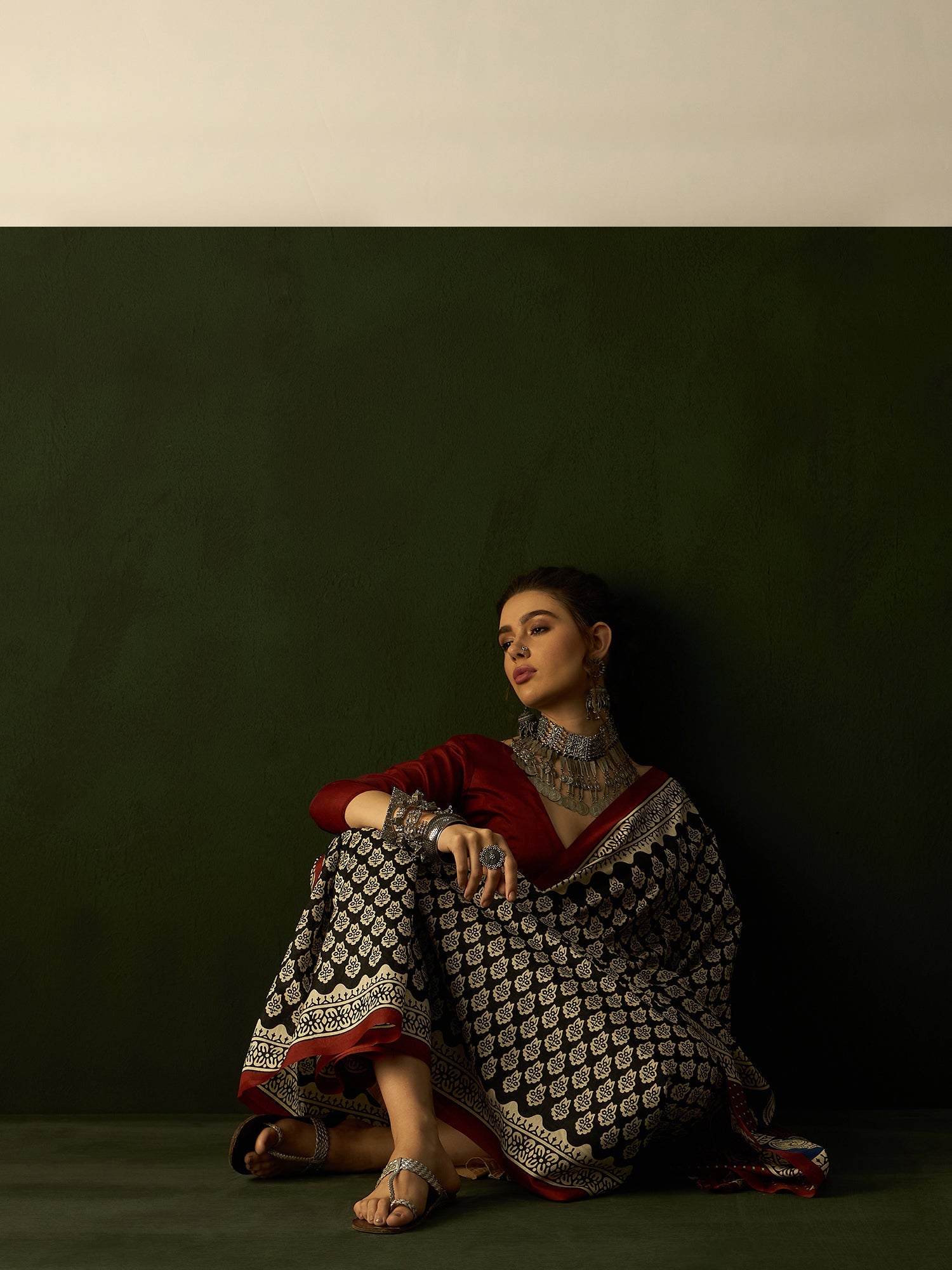 Ivory Bagh Print Bhagalpuri Silk Saree - Ressa