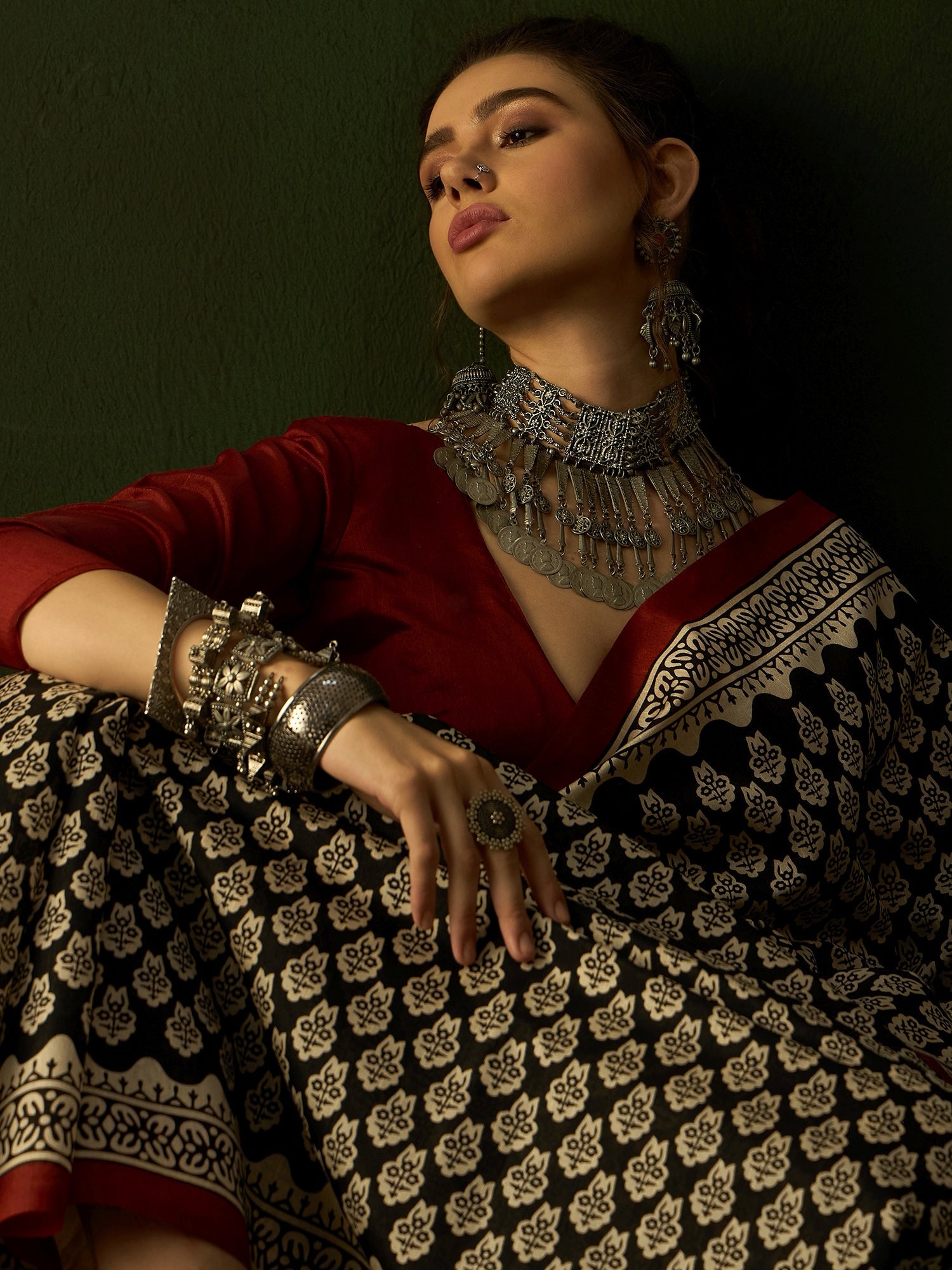 Ivory Bagh Print Bhagalpuri Silk Saree - Ressa