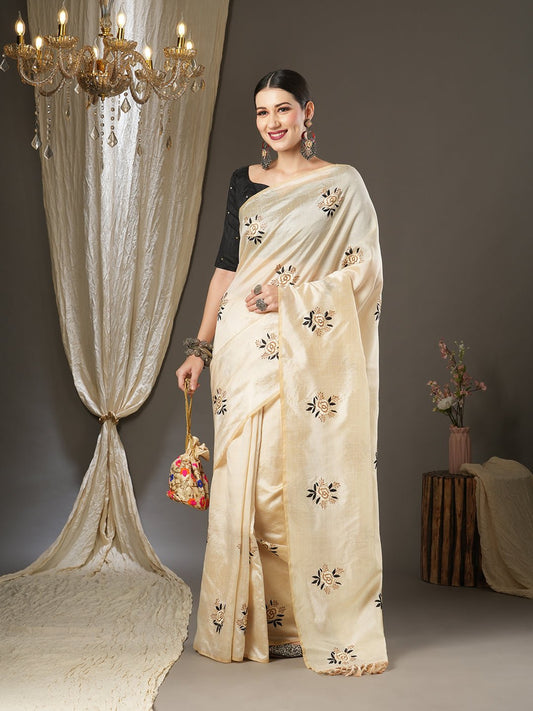 Ivory Banarasi Art Silk Saree - Ressa