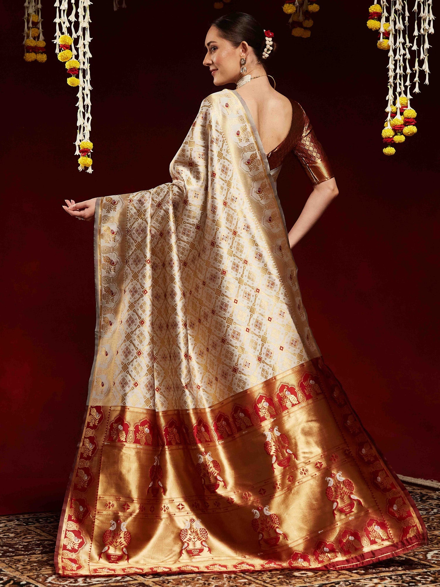 Ivory Cream Banarasi Silk Saree - Ressa