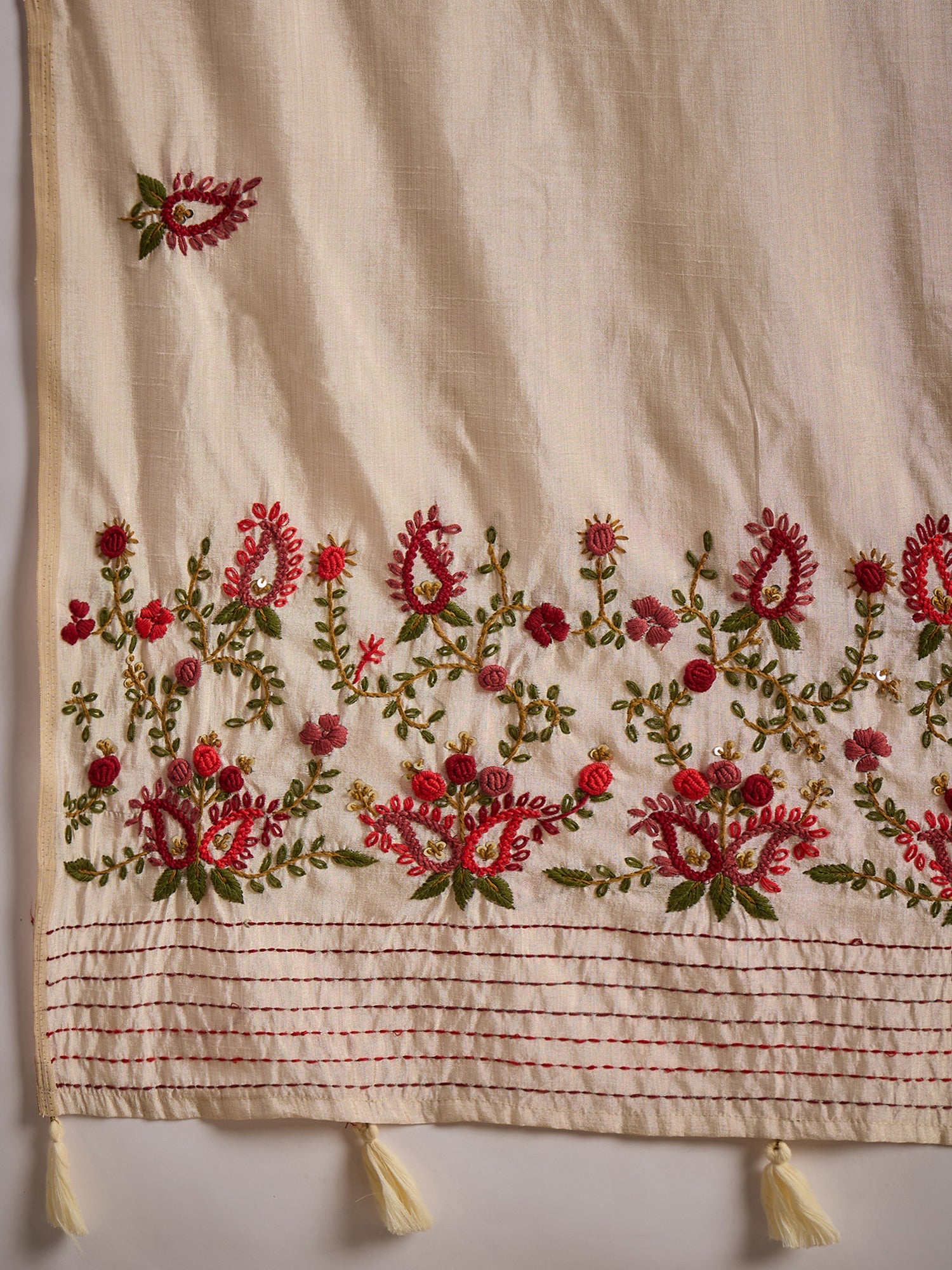 Ivory Embroidered Tussar Silk Saree - Ressa