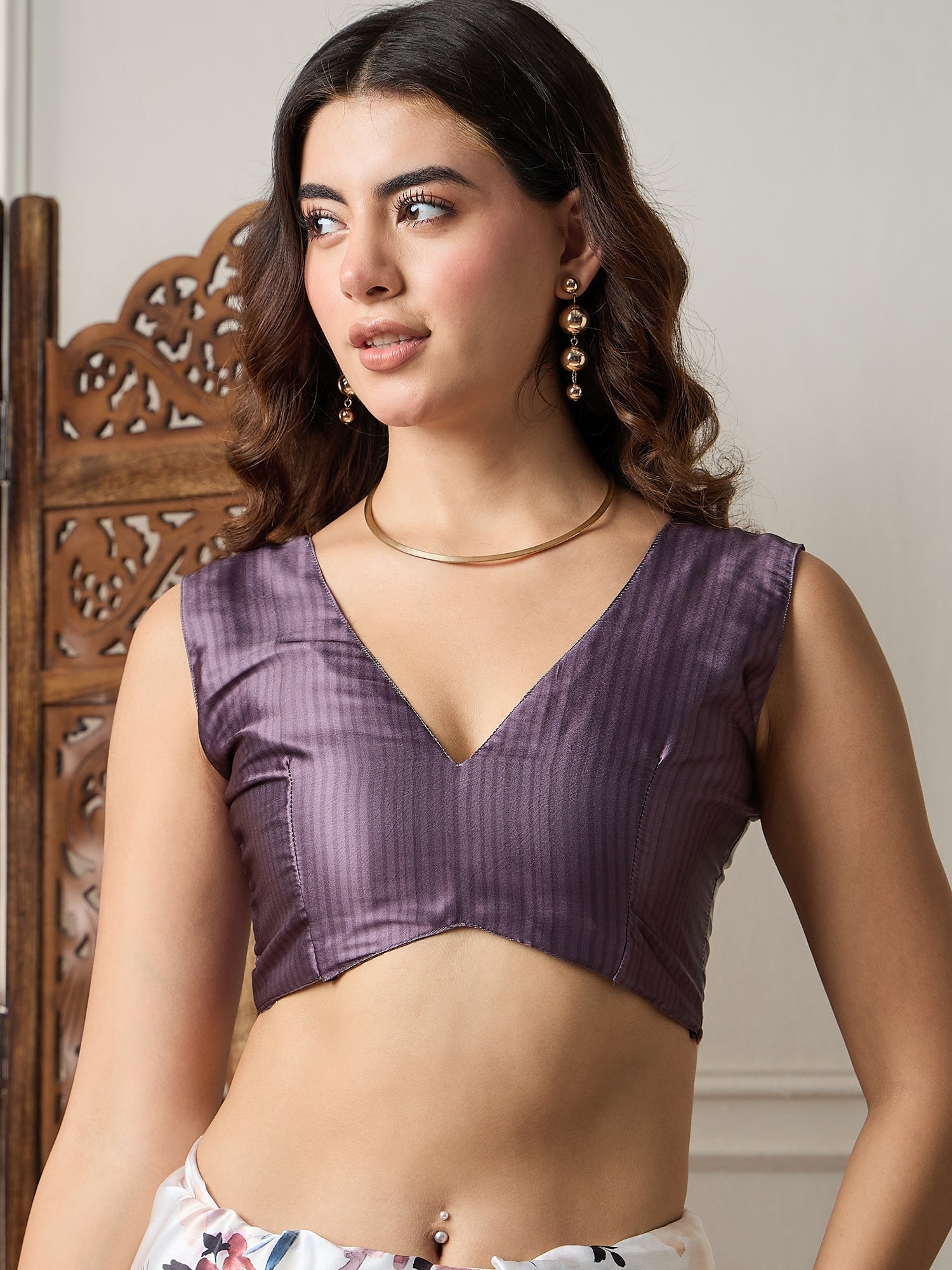 Ivory Floral Printed Satin Saree - Ressa
