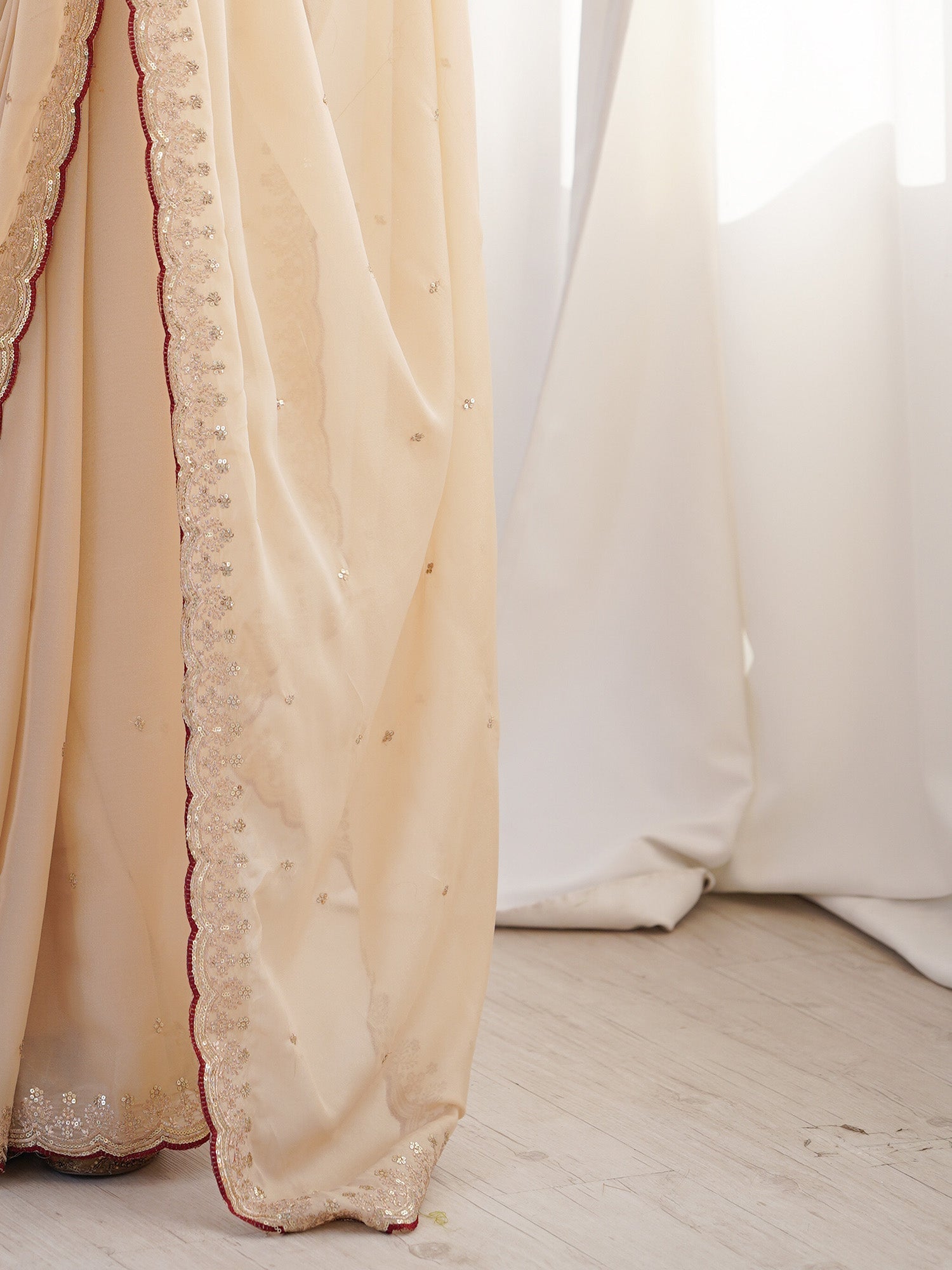 Ivory Georgette Embroidered Saree - Ressa