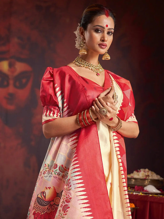 Ivory Murshidabad Silk Saree