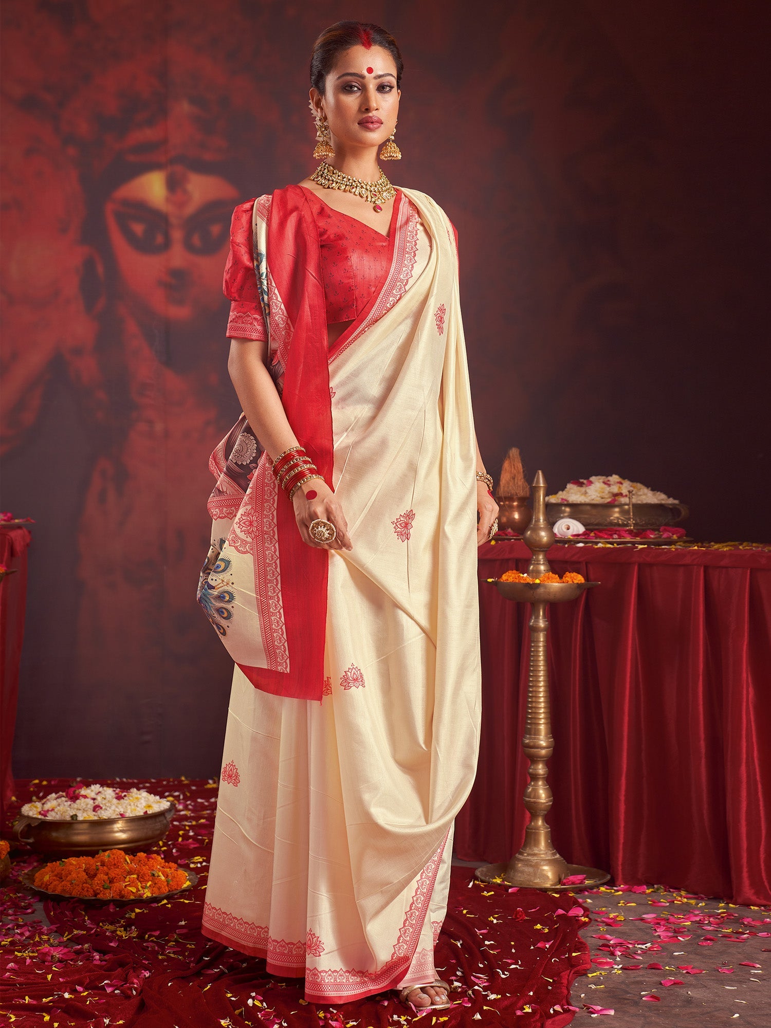 Ivory Pooja Silk Saree - Ressa