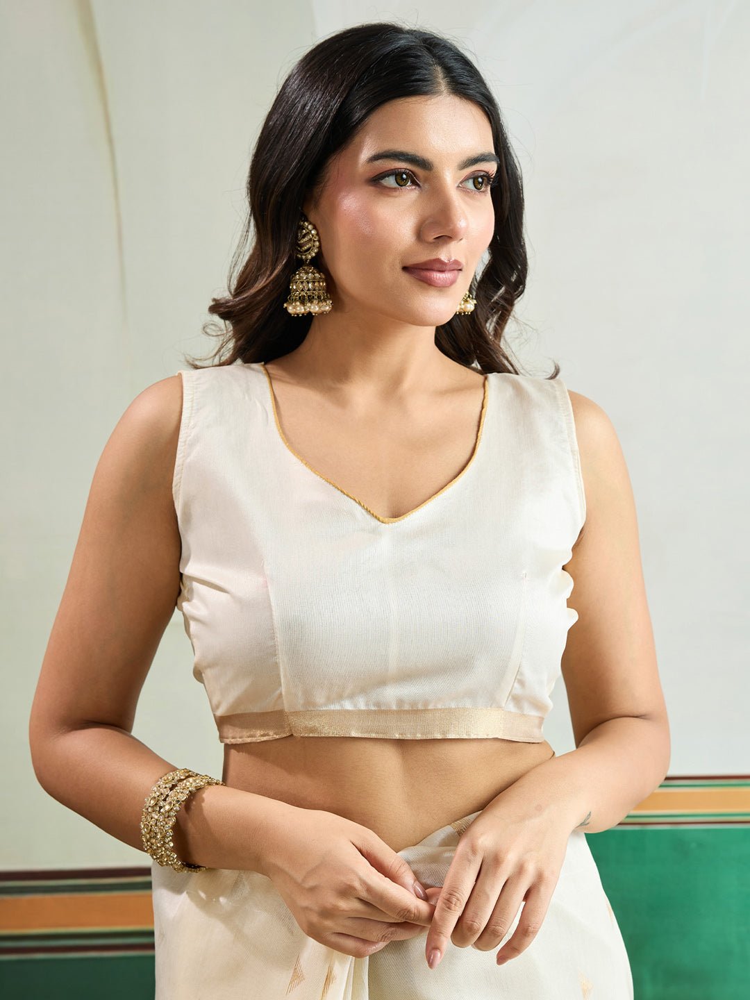 Ivory Silk Saree with Gold Zari Border - Ressa