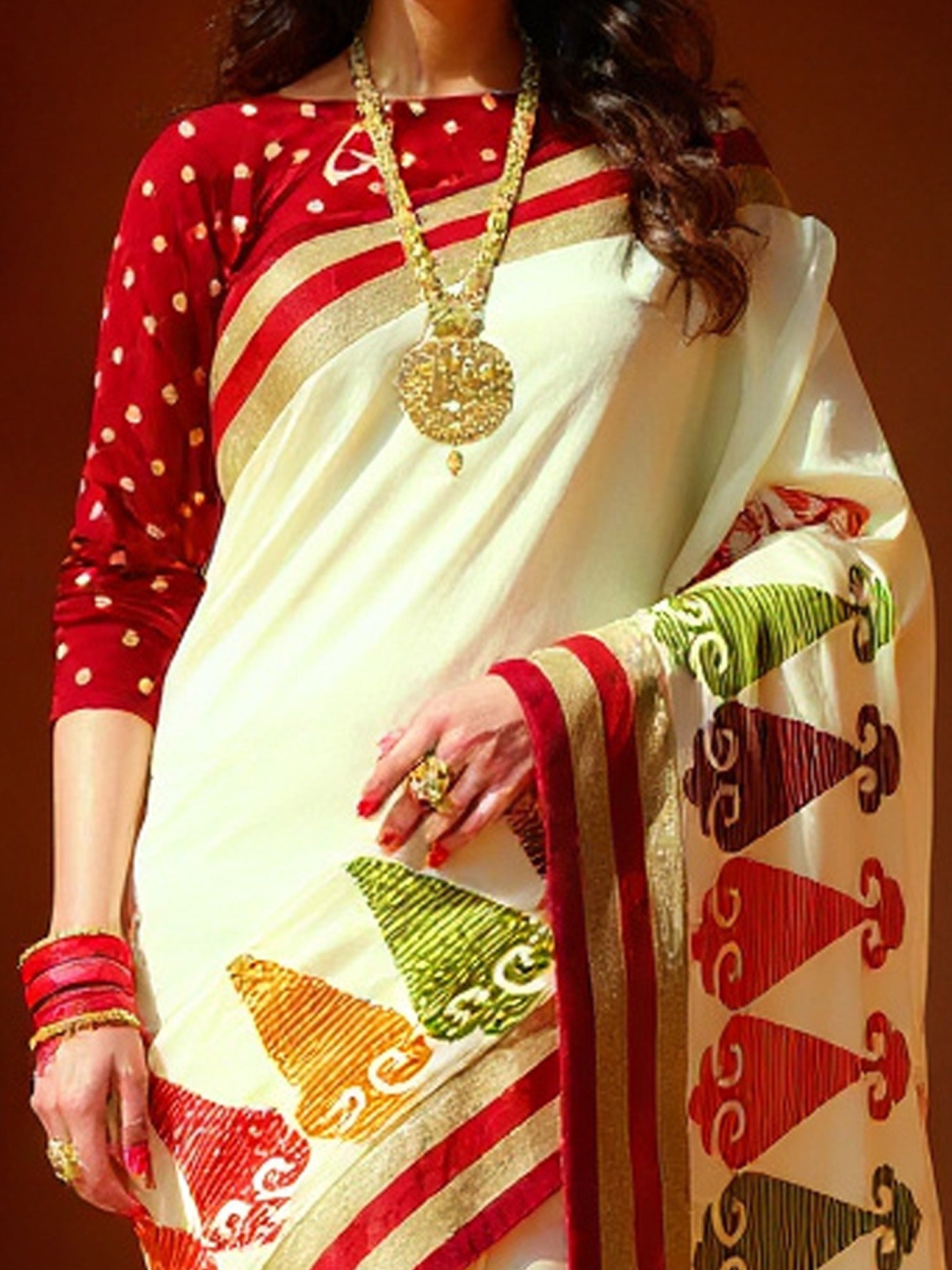 Ivory Silk Saree with Tribal Applique - Ressa
