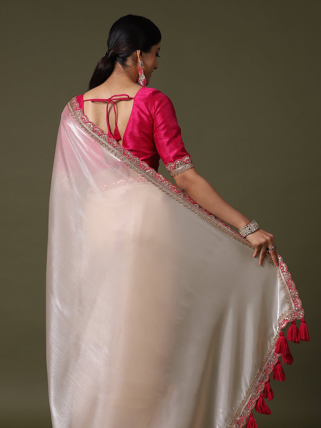 Ivory Supernet Silk Saree with Embroidered Border - Ressa