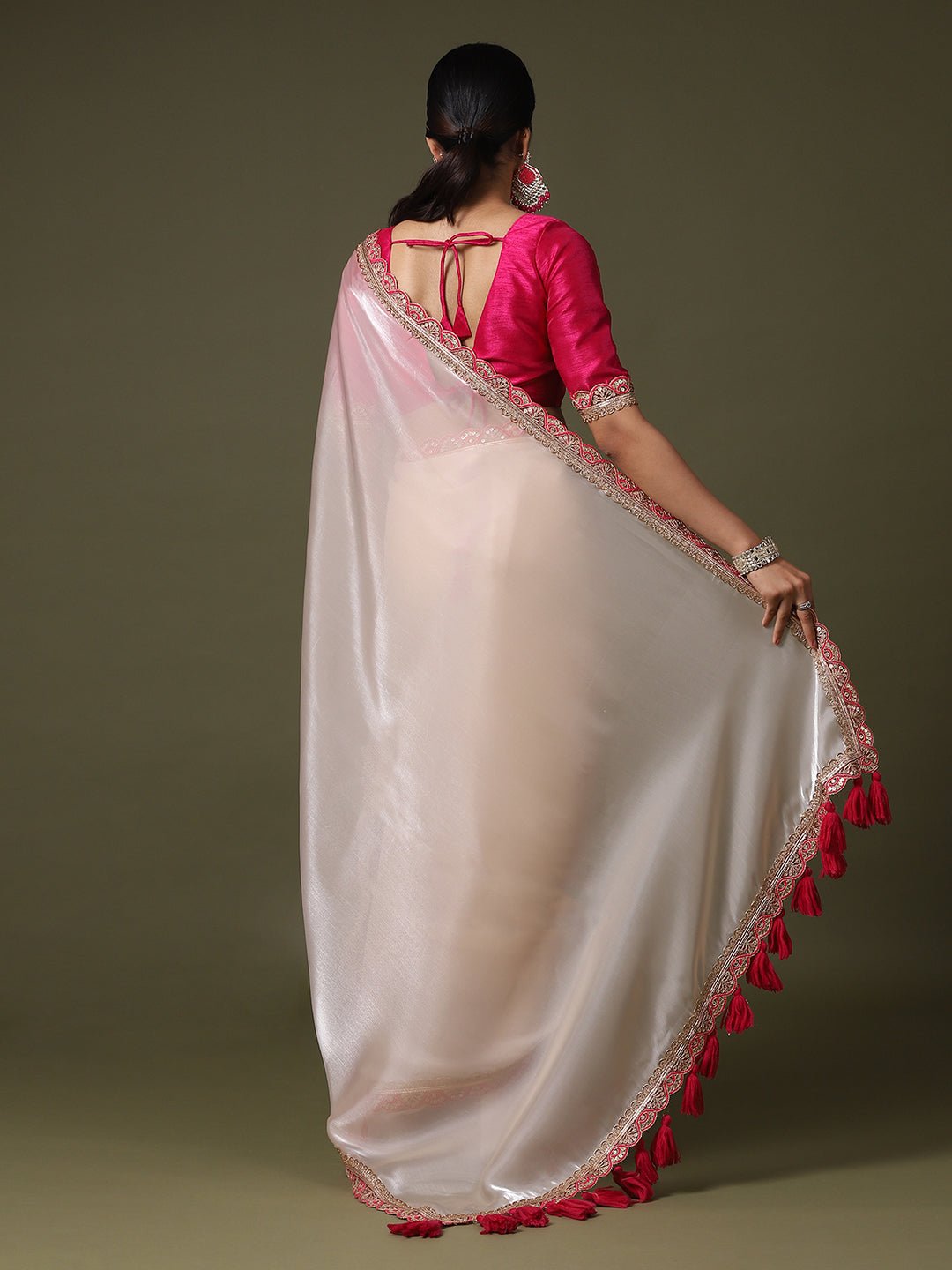 Ivory Supernet Silk Saree with Embroidered Border - Ressa