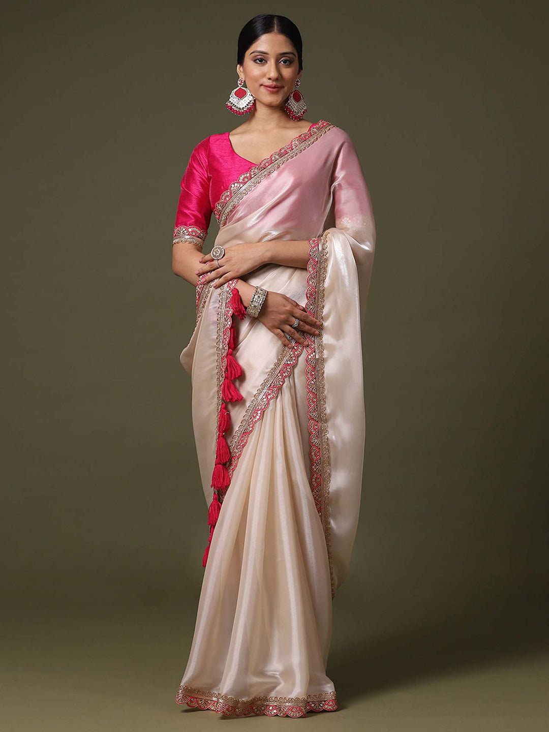 Ivory Supernet Silk Saree with Embroidered Border - Ressa