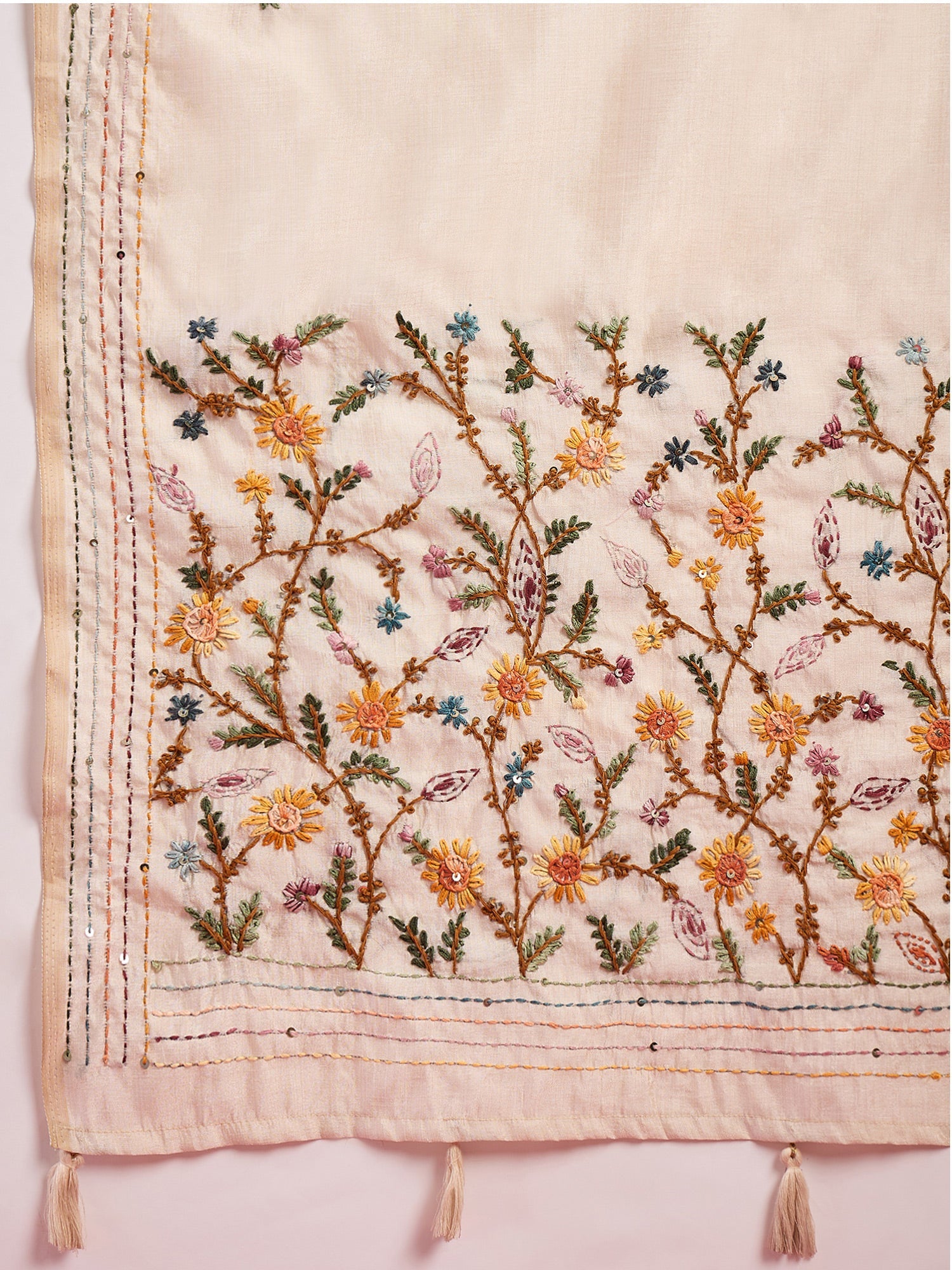 Ivory Tussar Silk Saree with Kashmiri Embroidery - Ressa