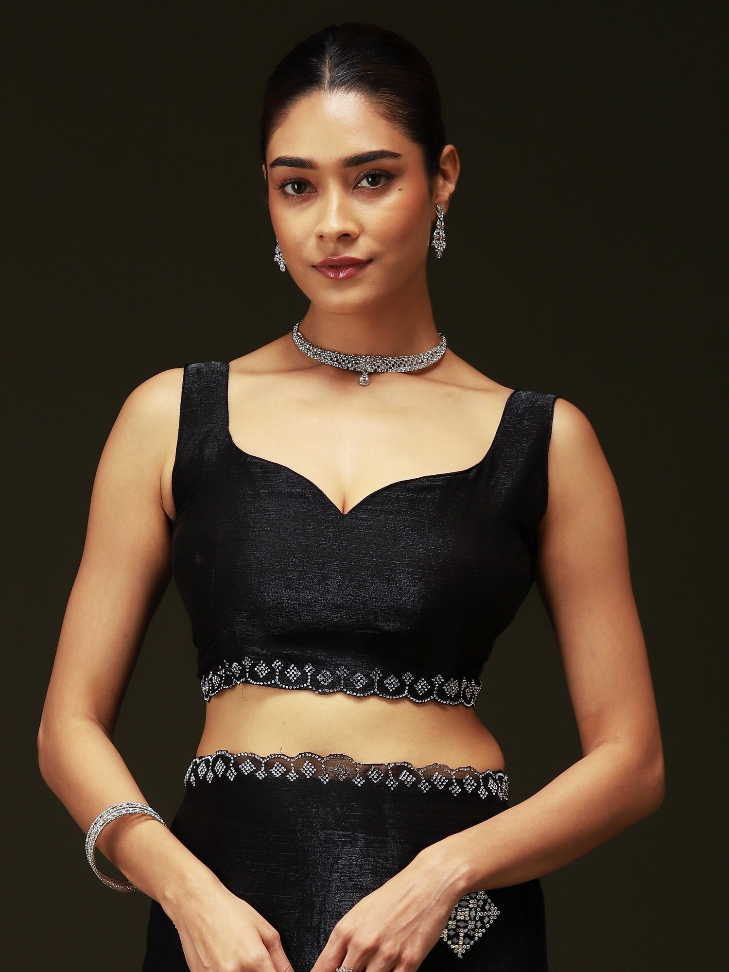 Jet Black Chiffon Embroidery Saree - Ressa