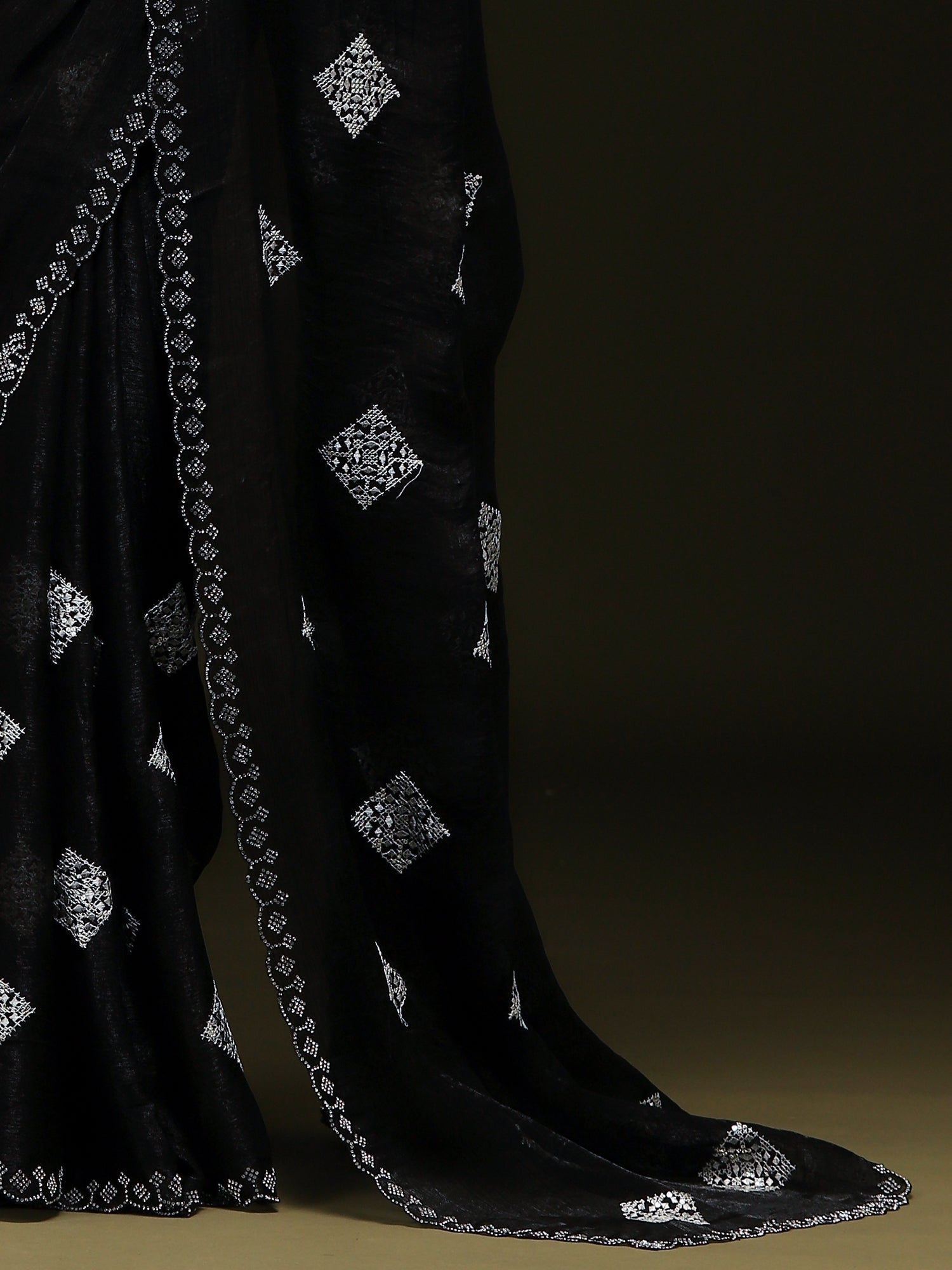 Jet Black Chiffon Embroidery Saree - Ressa