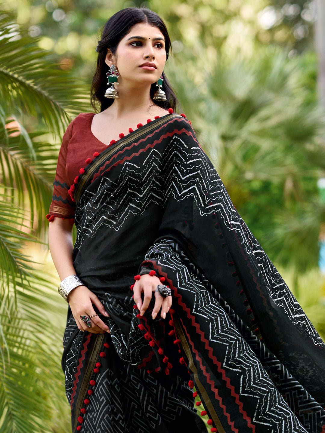 Jet Black Cotton Saree - Ressa