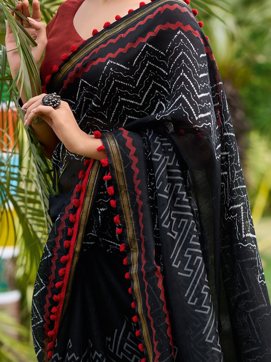Jet Black Cotton Saree - Ressa