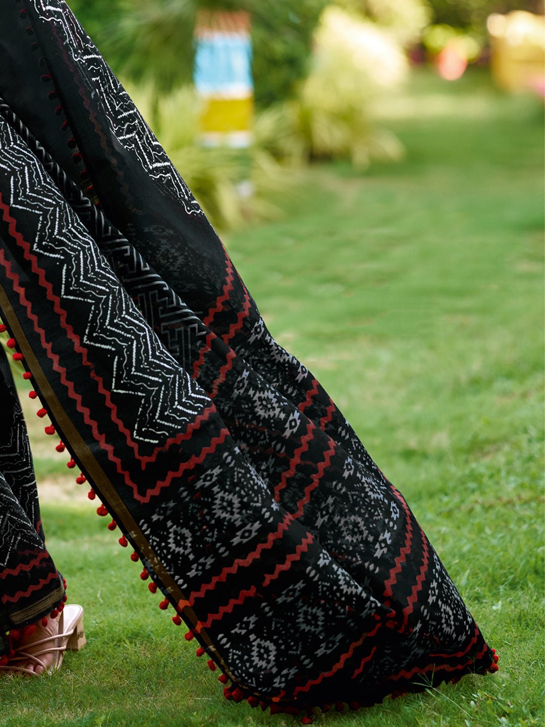 Jet Black Cotton Saree - Ressa