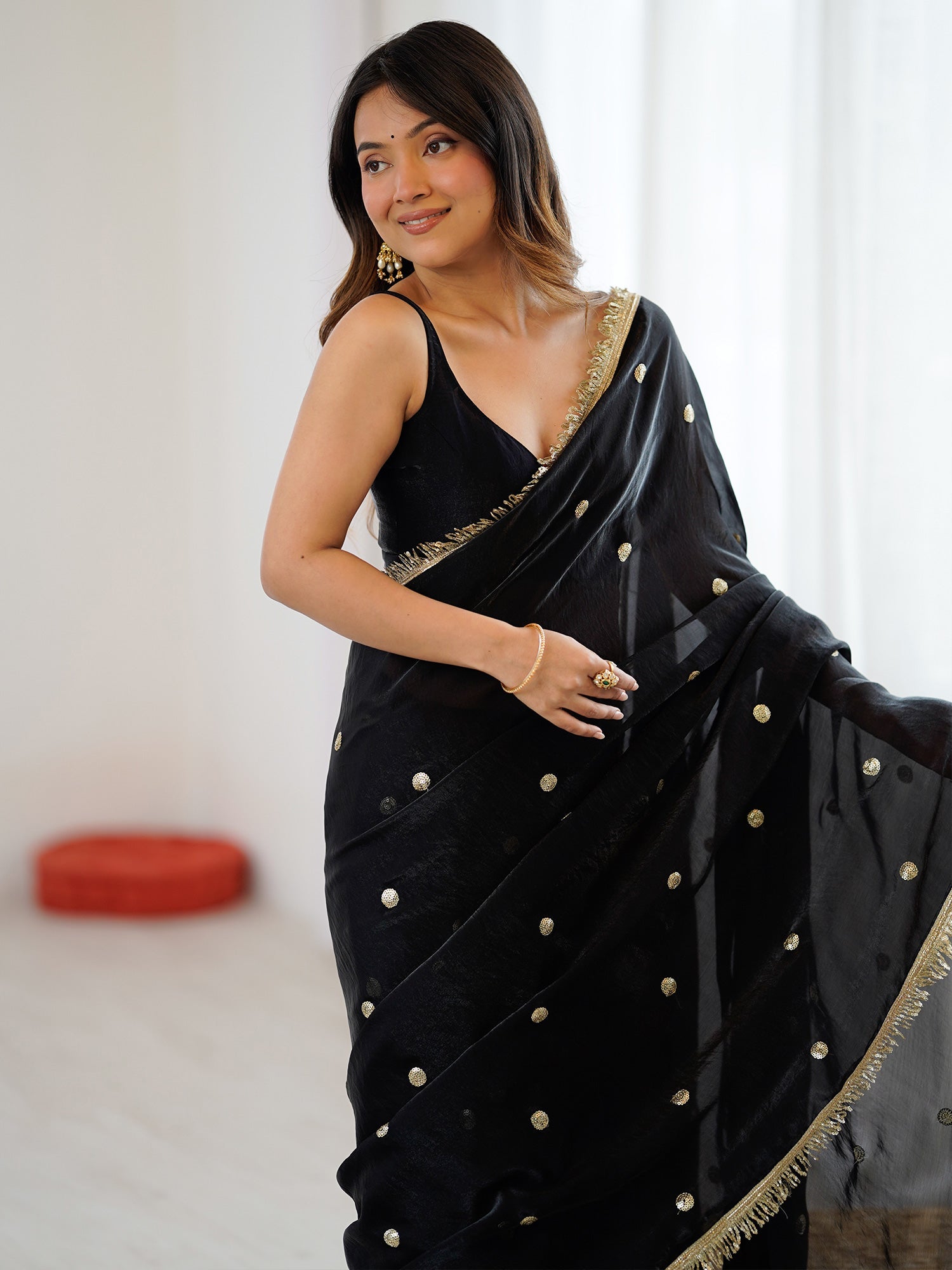 Jet Black Georgette Zari Butti Saree - Ressa