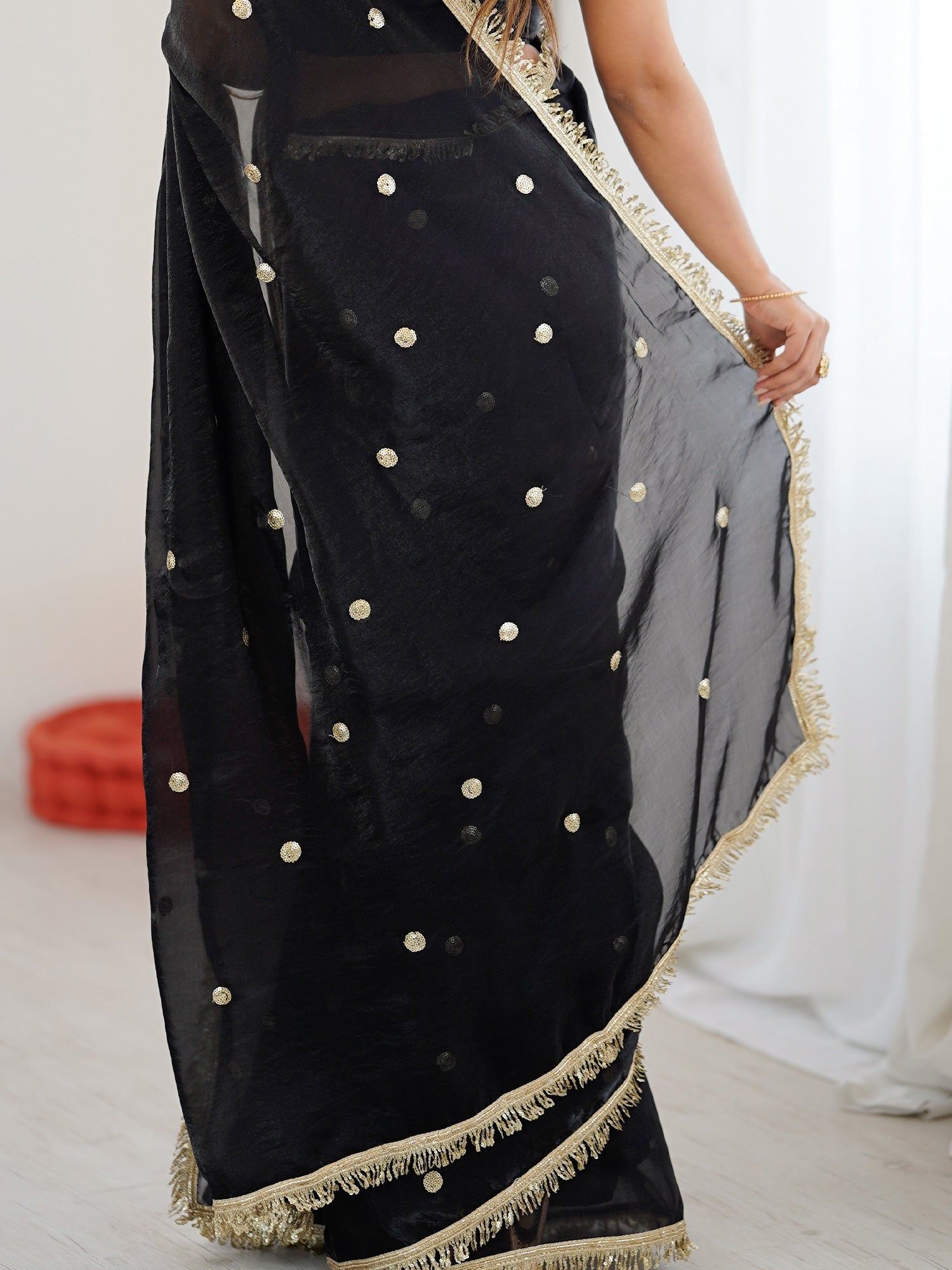 Jet Black Georgette Zari Butti Saree - Ressa