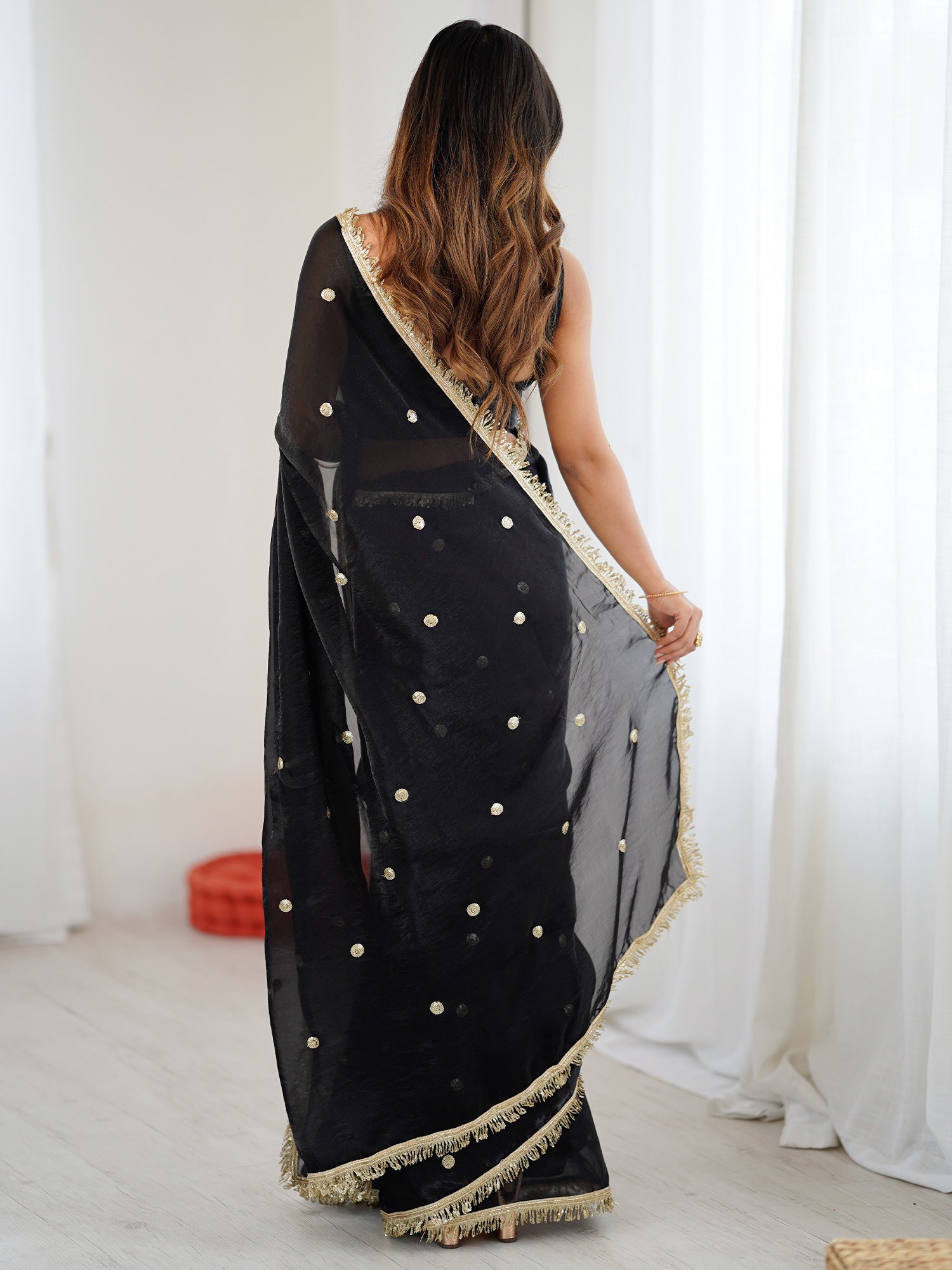 Jet Black Georgette Zari Butti Saree - Ressa