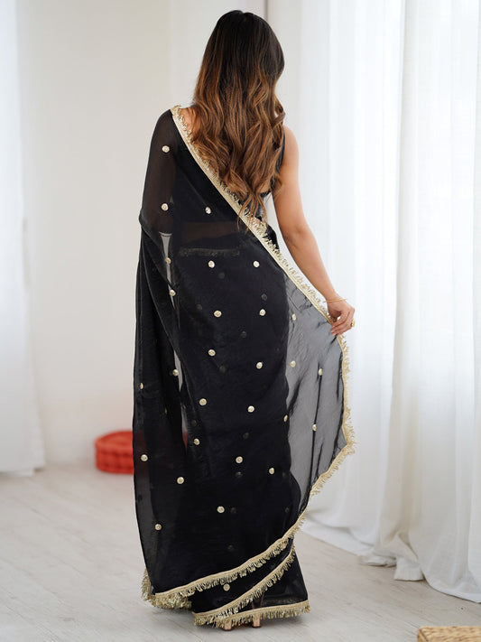Jet Black Georgette Zari Butti Saree - Ressa
