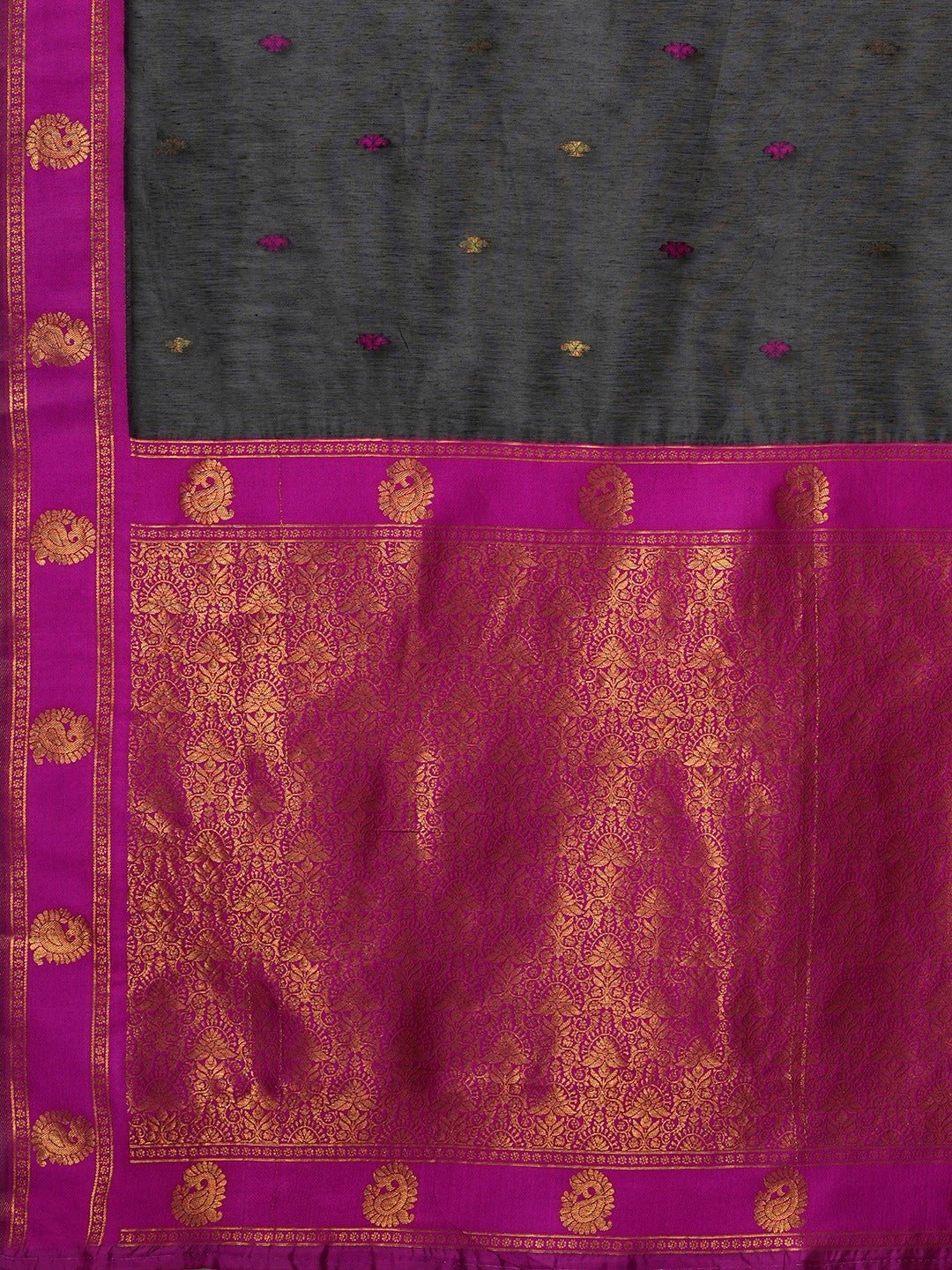 Jet Black Maheshwari Silk Saree - Ressa