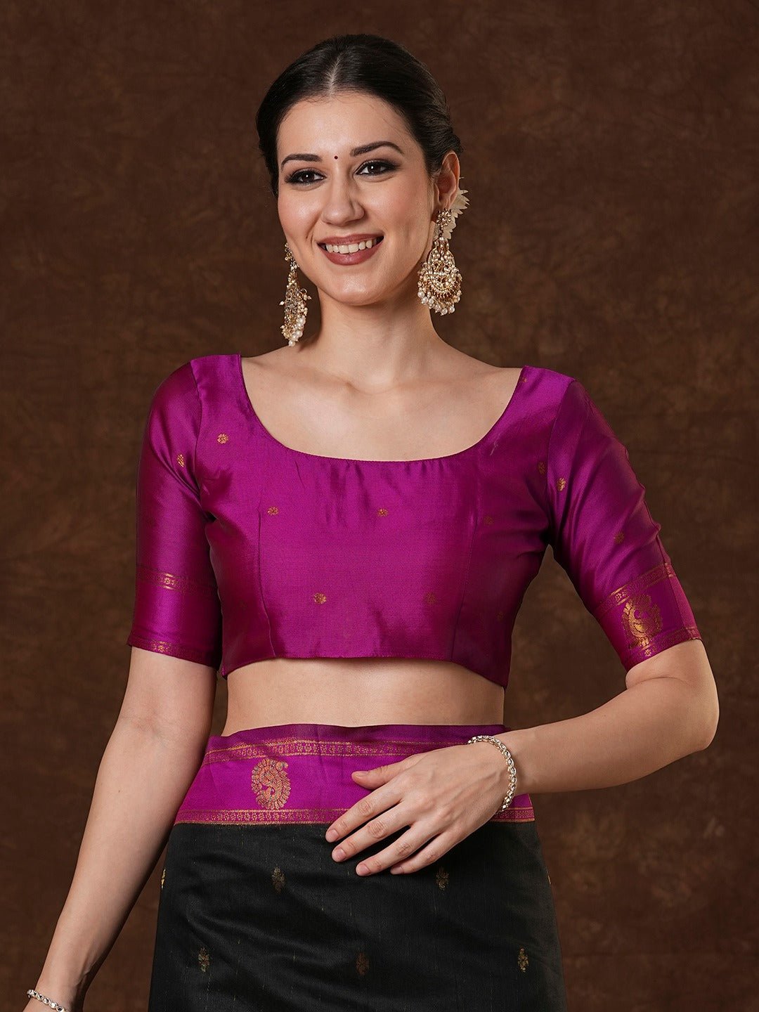 Jet Black Maheshwari Silk Saree - Ressa