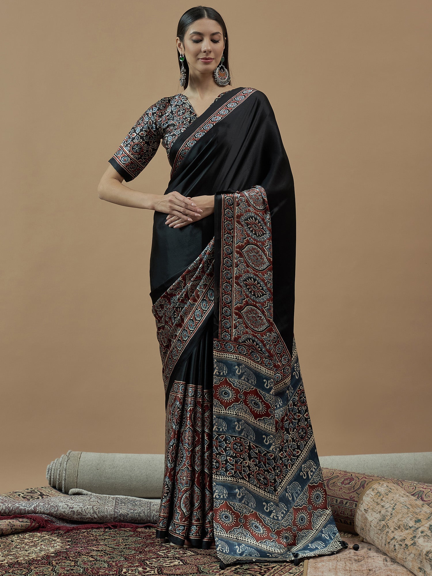 Jet Black Modal Crepe Saree - Ressa