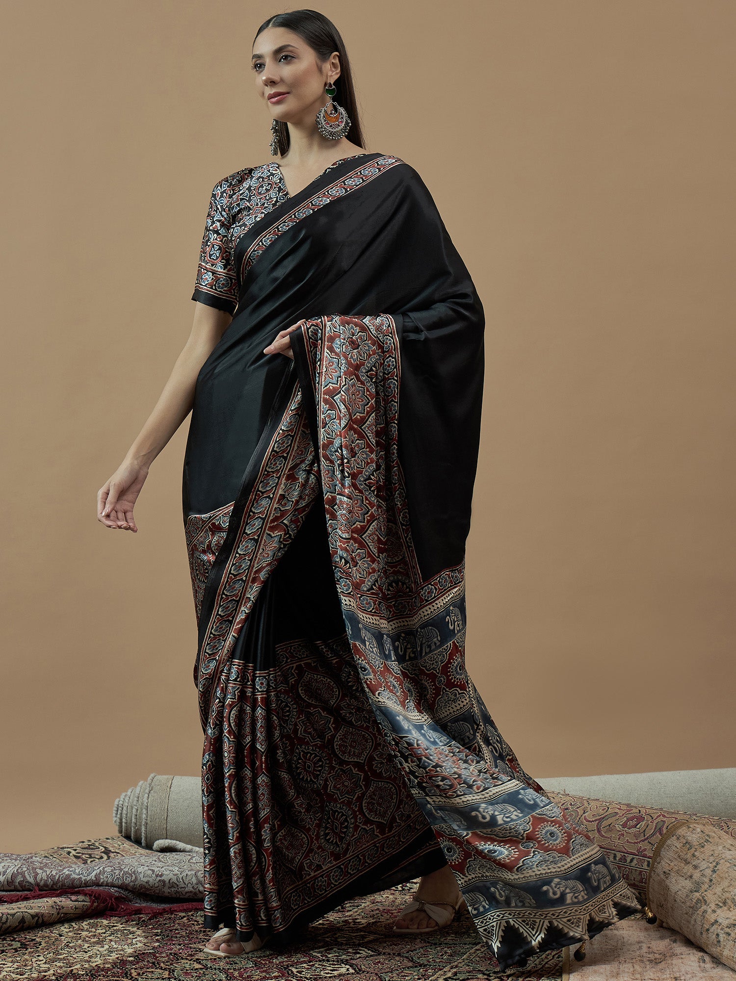 Jet Black Modal Crepe Saree - Ressa