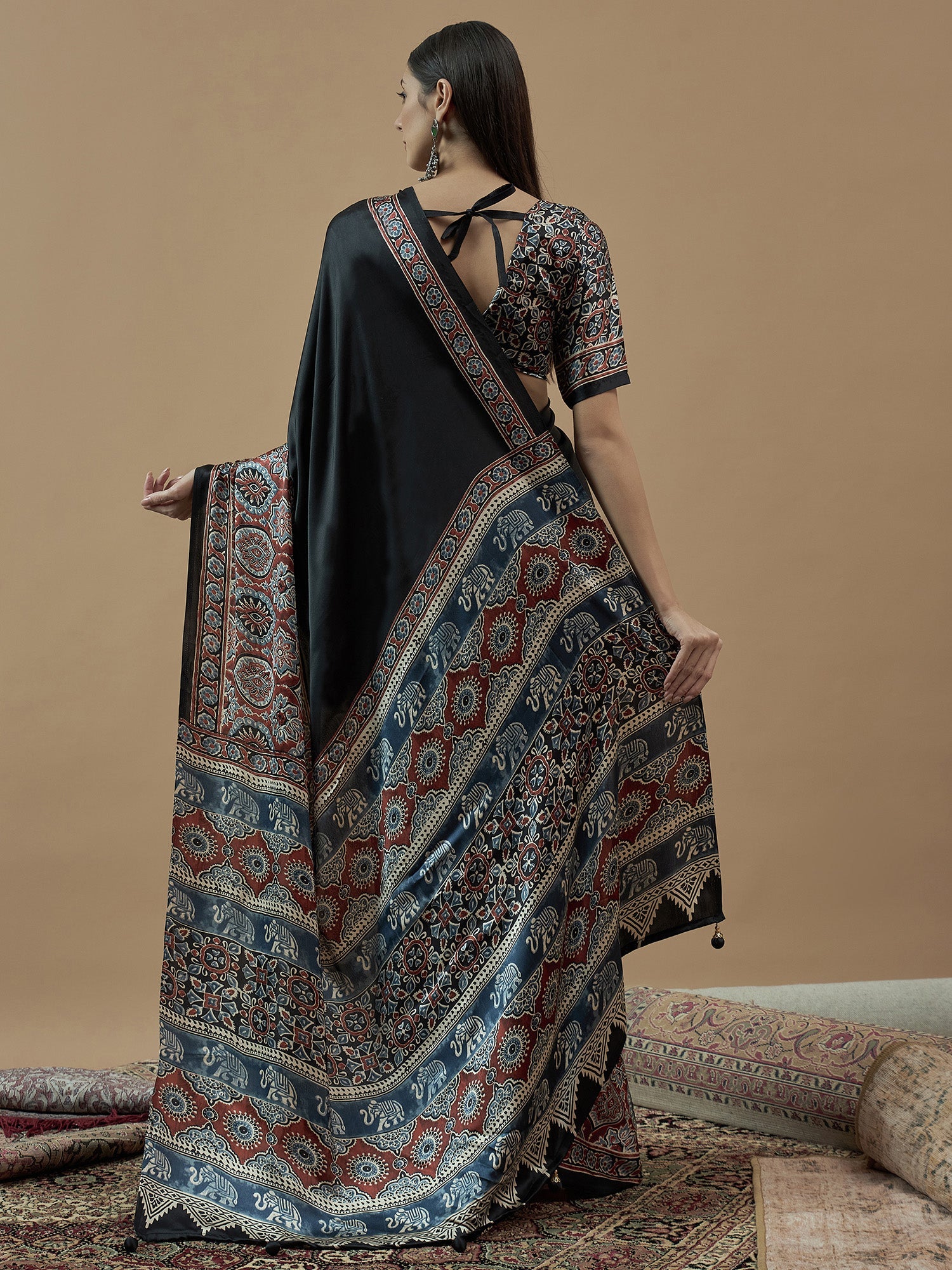 Jet Black Modal Crepe Saree - Ressa