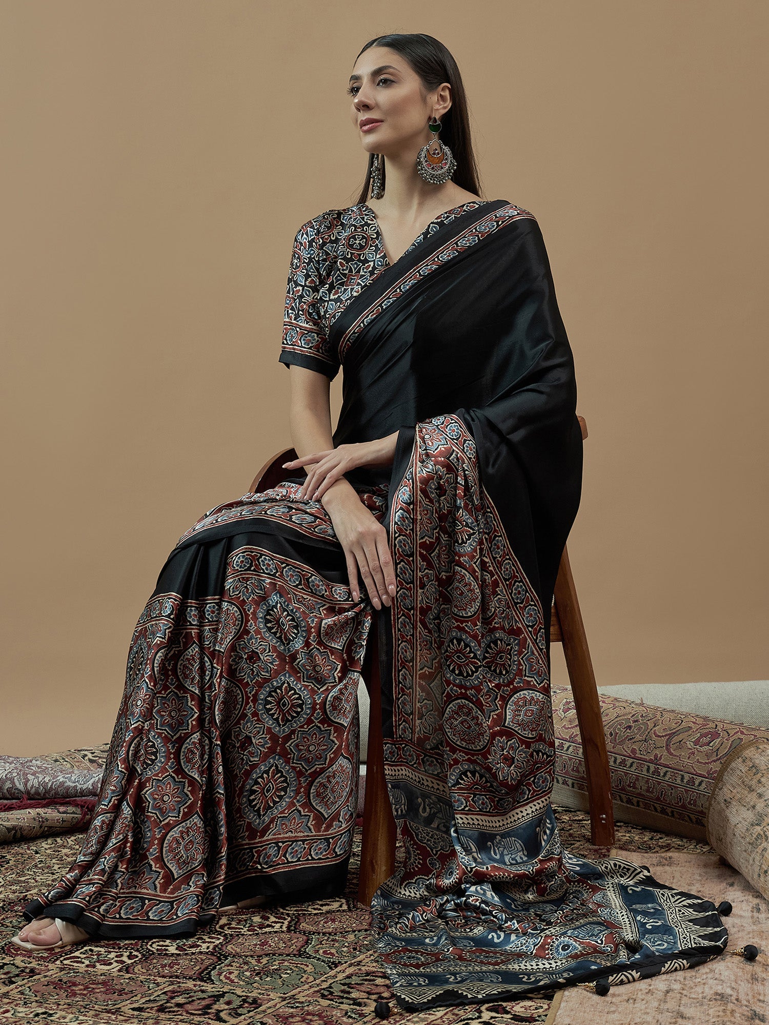 Jet Black Modal Crepe Saree - Ressa