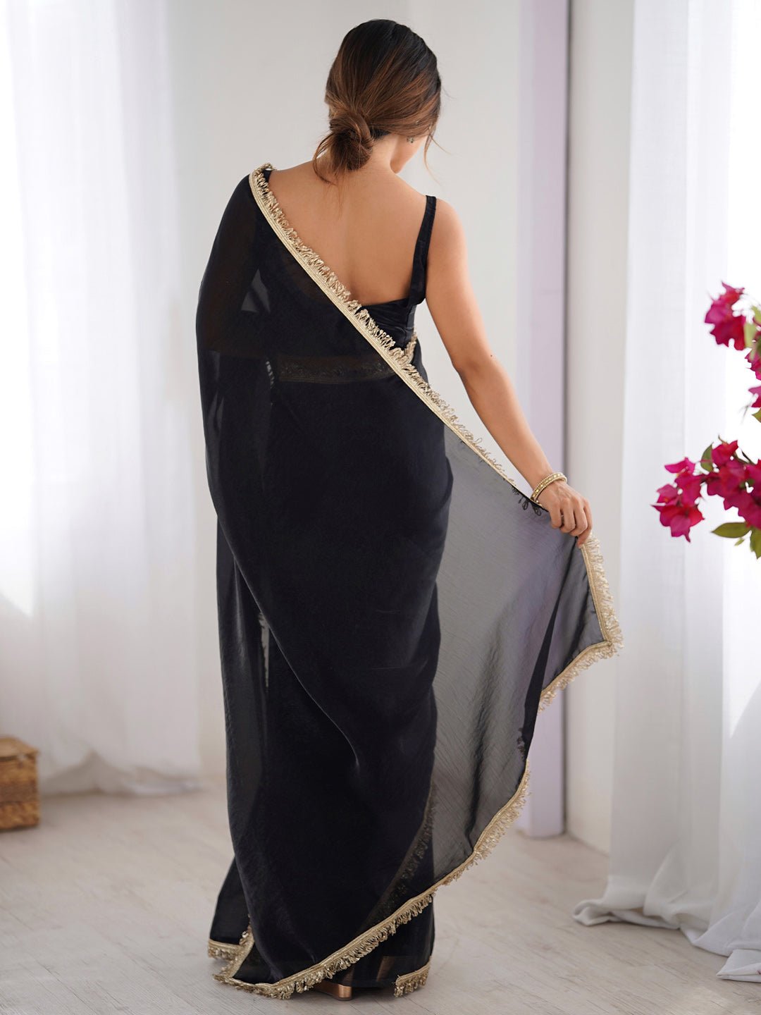 Jet Black Organza Saree - Ressa