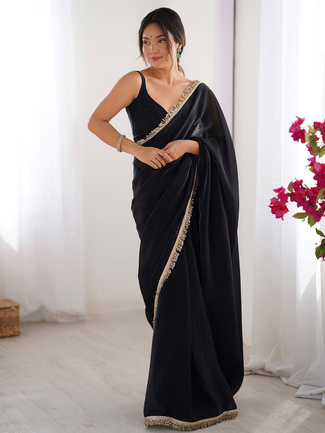 Jet Black Organza Saree - Ressa