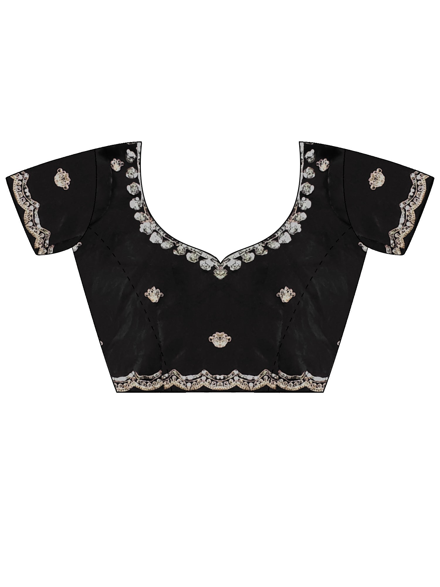 Jet Black Satin Saree with Zardosi Embroidery Border - Ressa