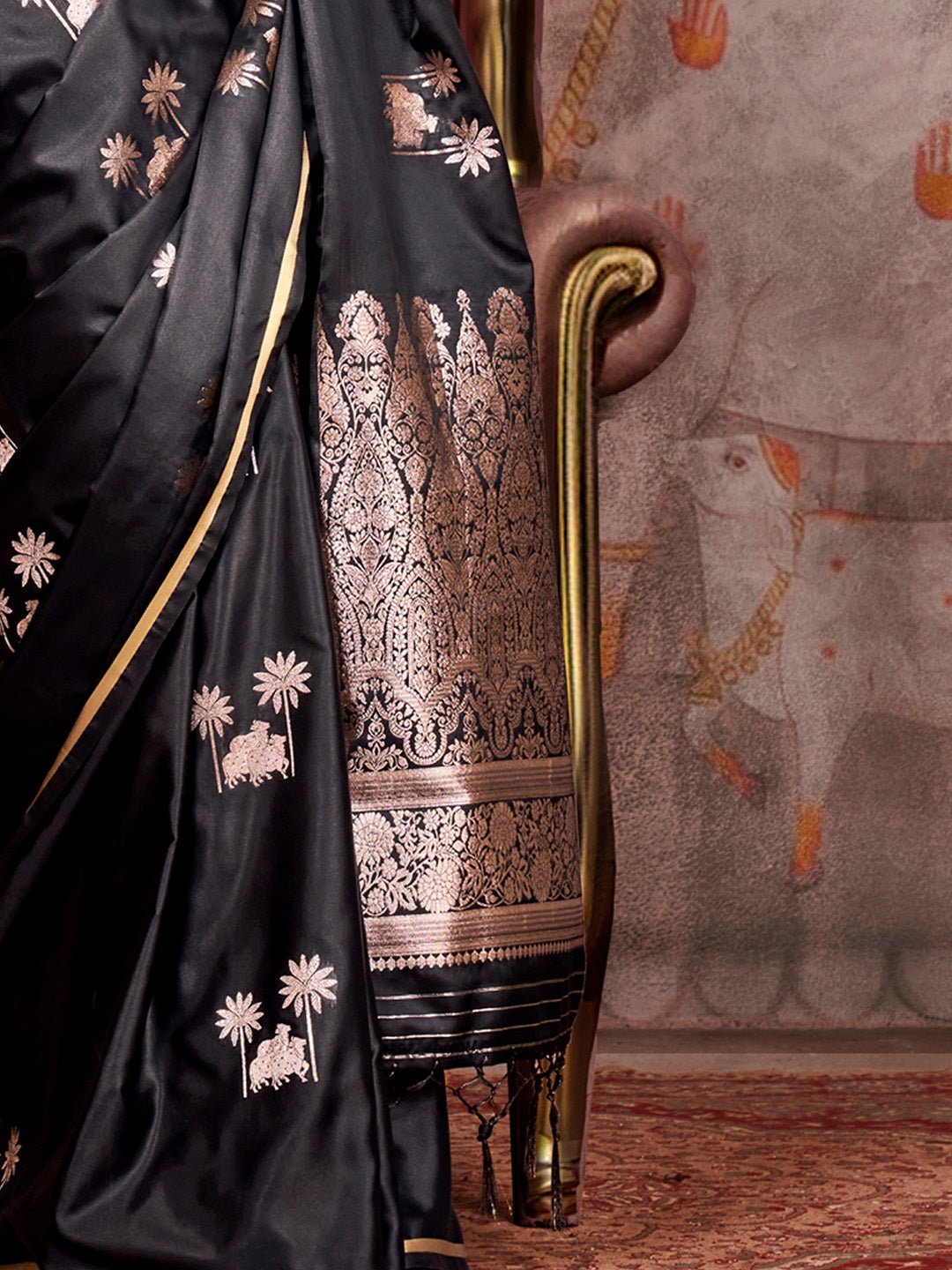 Jet Black Tree of Life Motifs Saree - Ressa