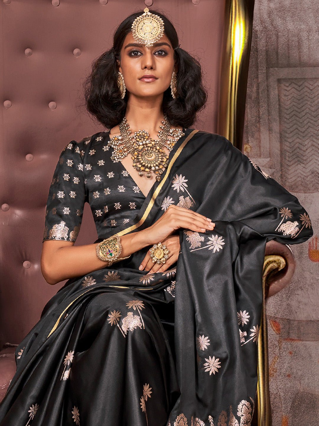 Jet Black Tree of Life Motifs Saree - Ressa