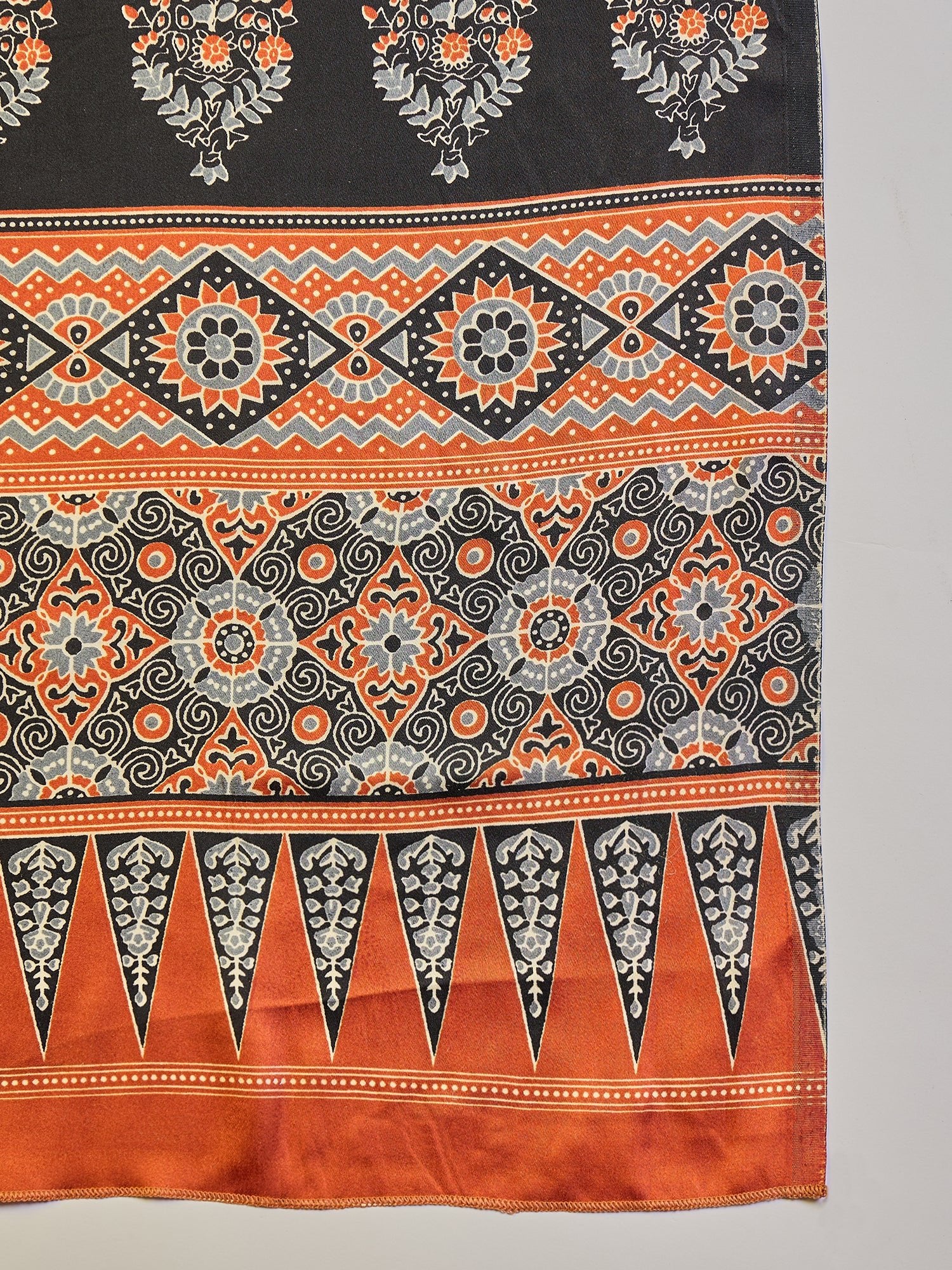 Black Satin Ajrakh Printed Saree - Ressa