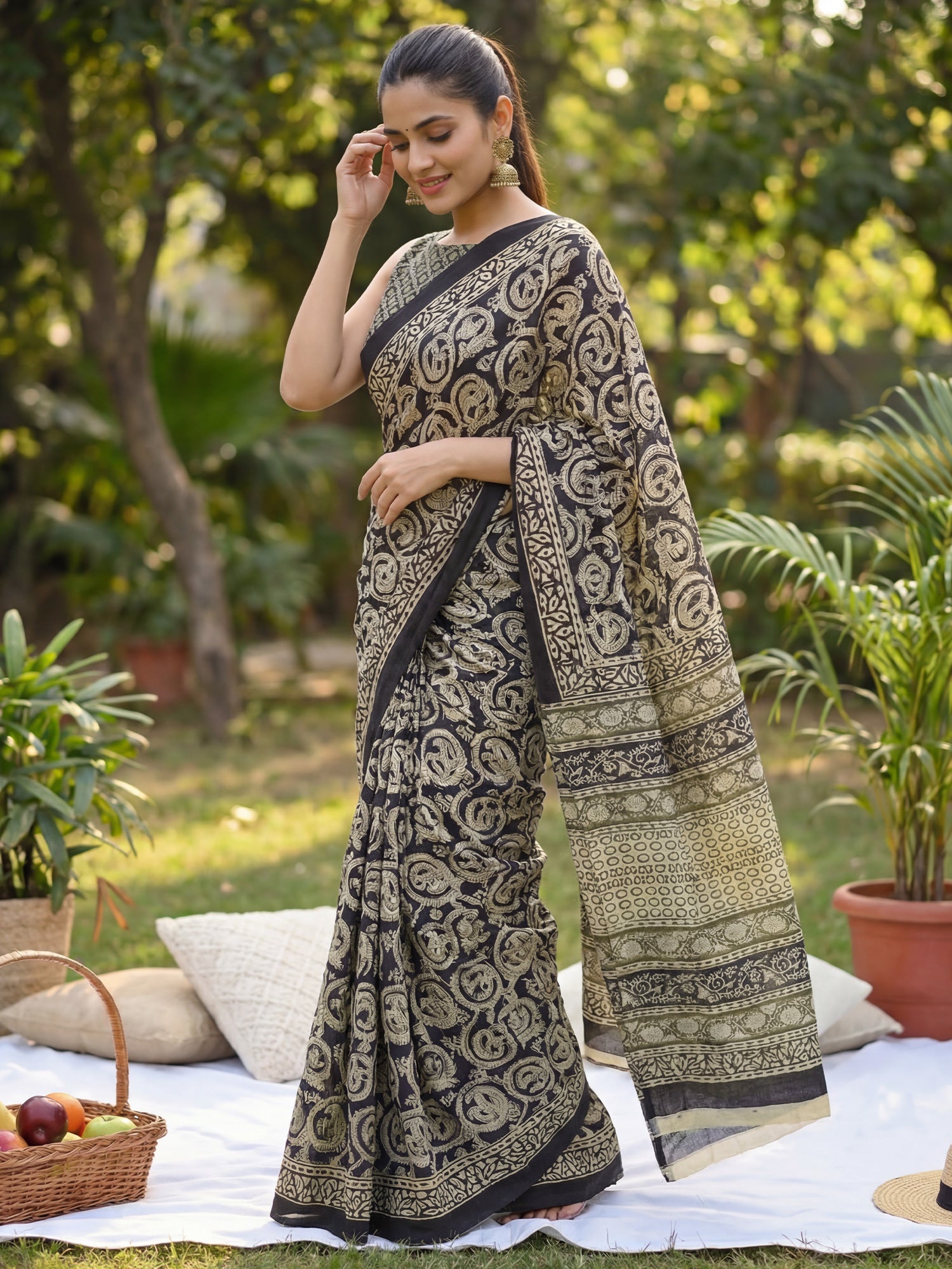 Kalamkari Print Cotton Mulmul Saree - Ressa