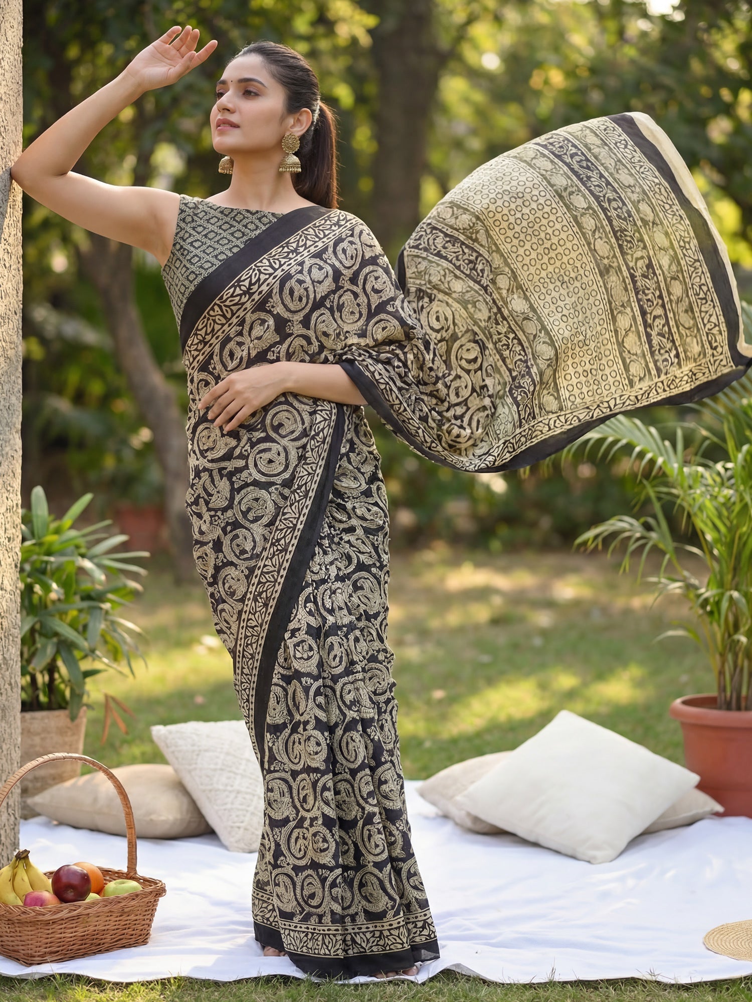 Kalamkari Print Cotton Mulmul Saree - Ressa