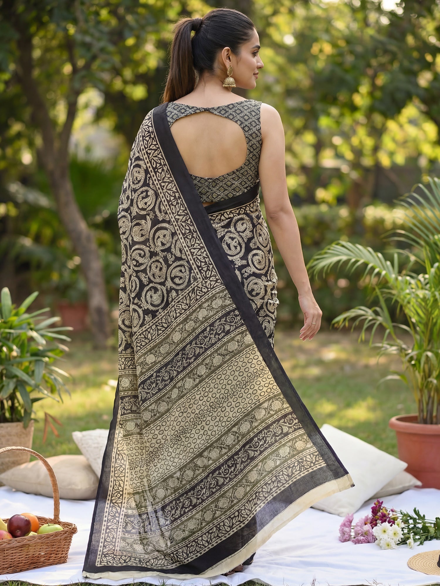 Kalamkari Print Cotton Mulmul Saree - Ressa