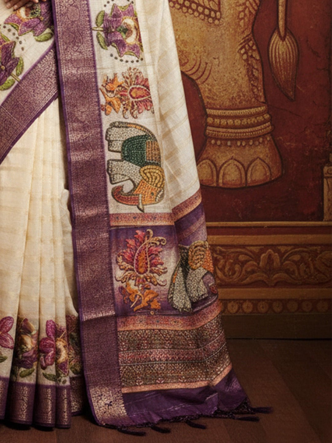 Cream Cotton Silk Kalamkari Printed Saree - Ressa