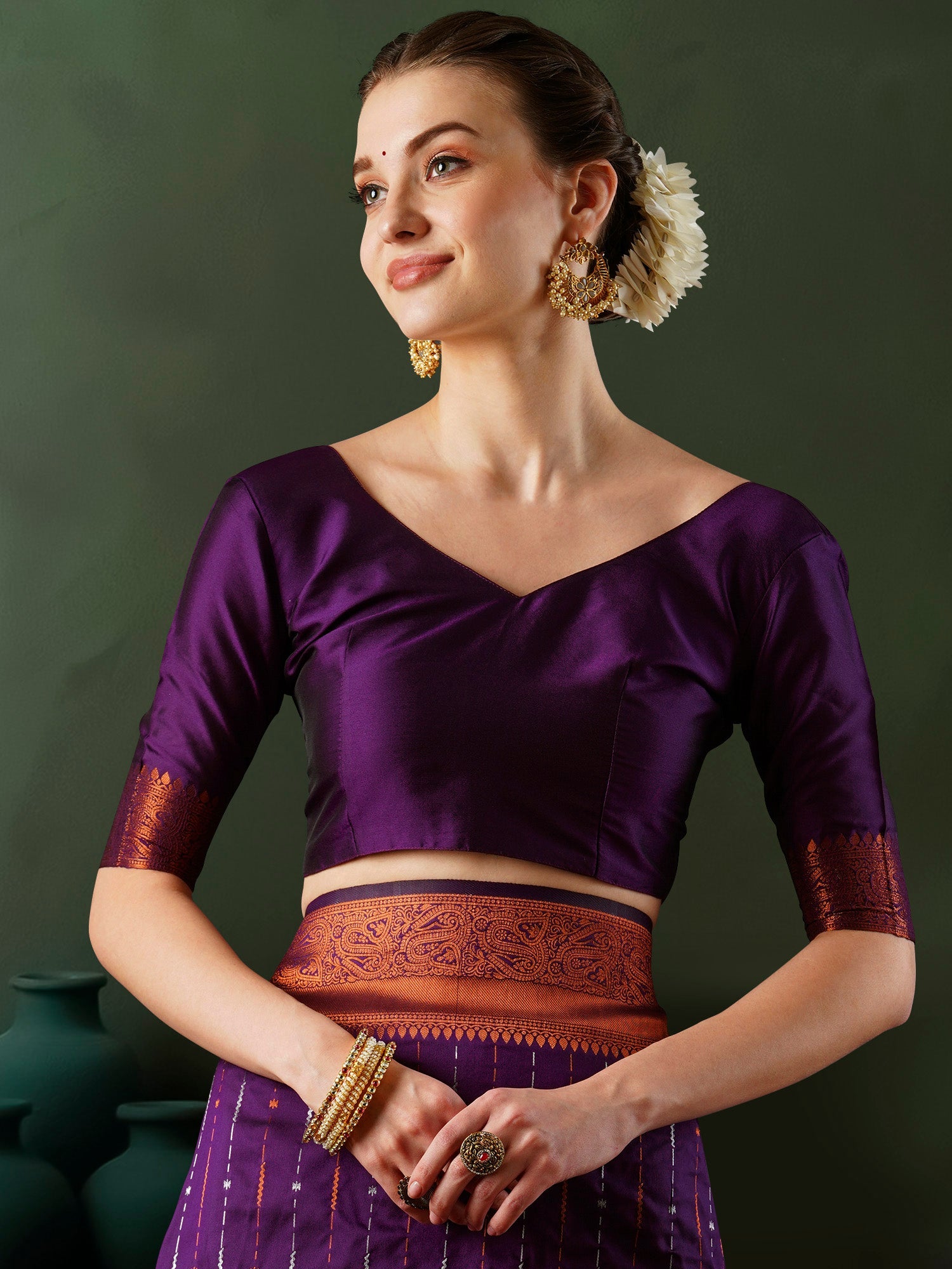 Kanjivaram Silk Saree with Copper Zari Border - Ressa